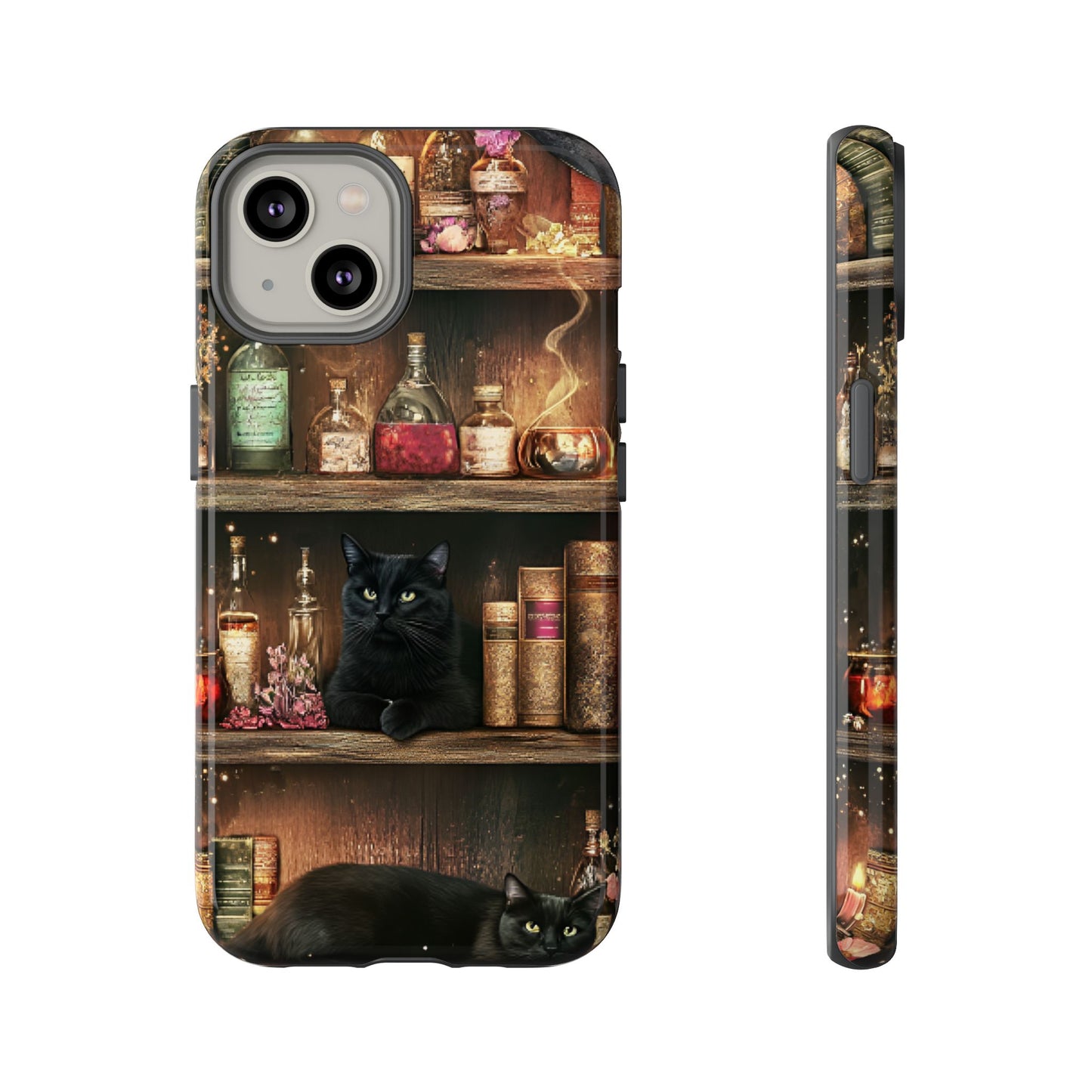 Witch Bookshelf Phone Case - Witchy Books Potions and Black Cats for iPhone 16 15 14 13 12 11, Samsung Galaxy & Google Pixel