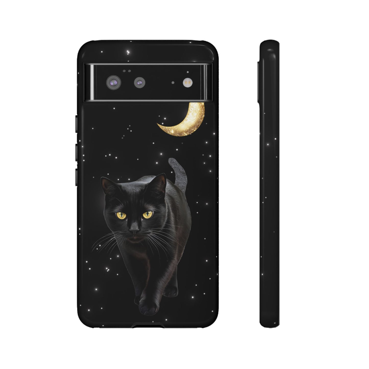 Black Cat and Moon Phone Case - Celestial Cat Lover Phone Cases for iPhone 16 15 14 13 12 11, Samsung Galaxy & Google Pixel