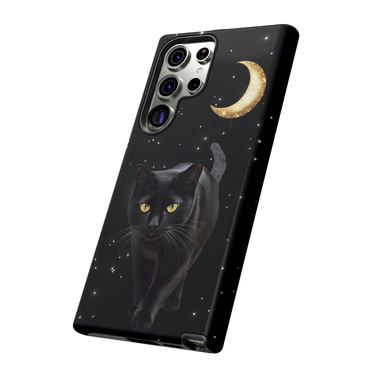 Black Cat and Moon Phone Case - Celestial Cat Lover Phone Cases for iPhone 16 15 14 13 12 11, Samsung Galaxy & Google Pixel