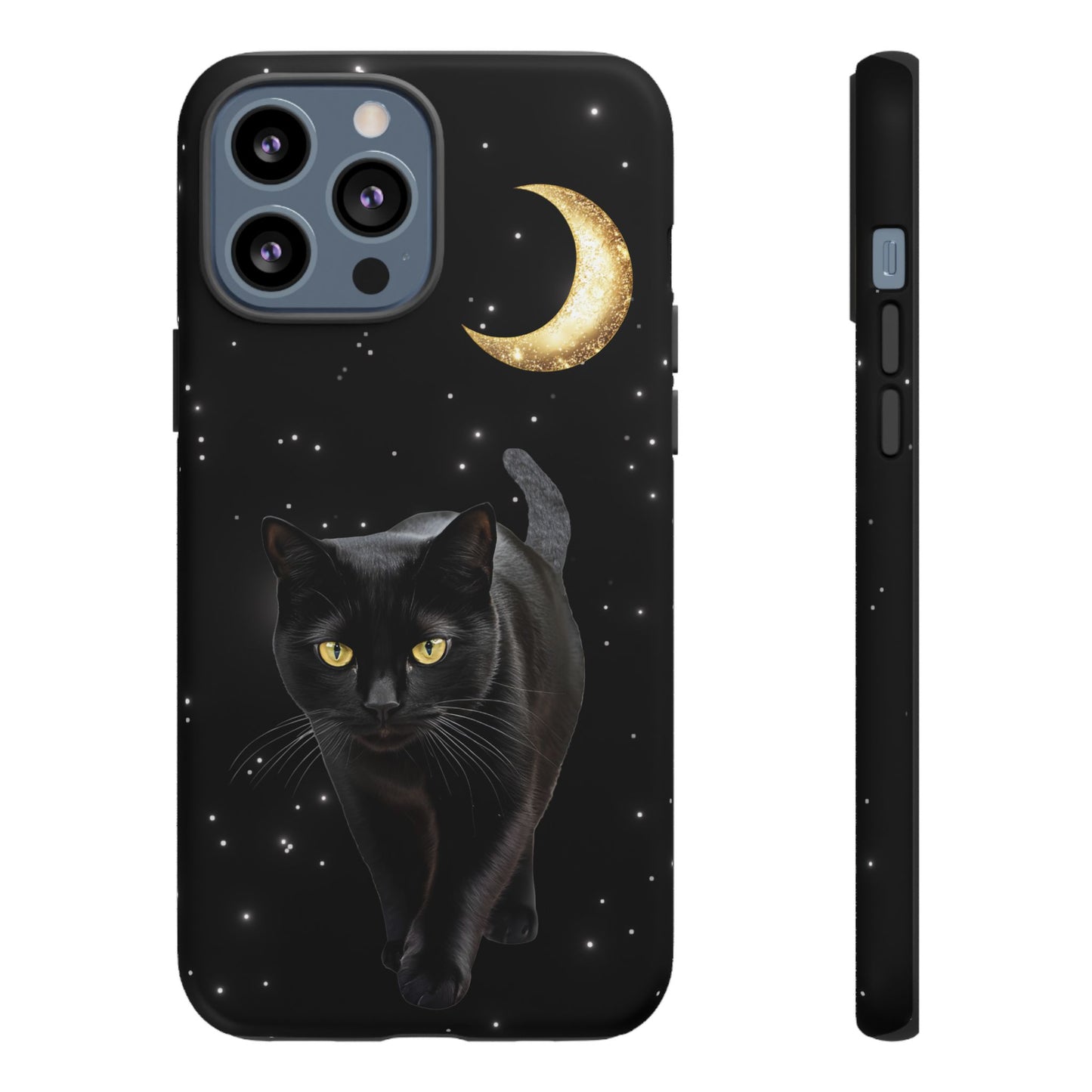 Black Cat and Moon Phone Case - Celestial Cat Lover Phone Cases for iPhone 16 15 14 13 12 11, Samsung Galaxy & Google Pixel