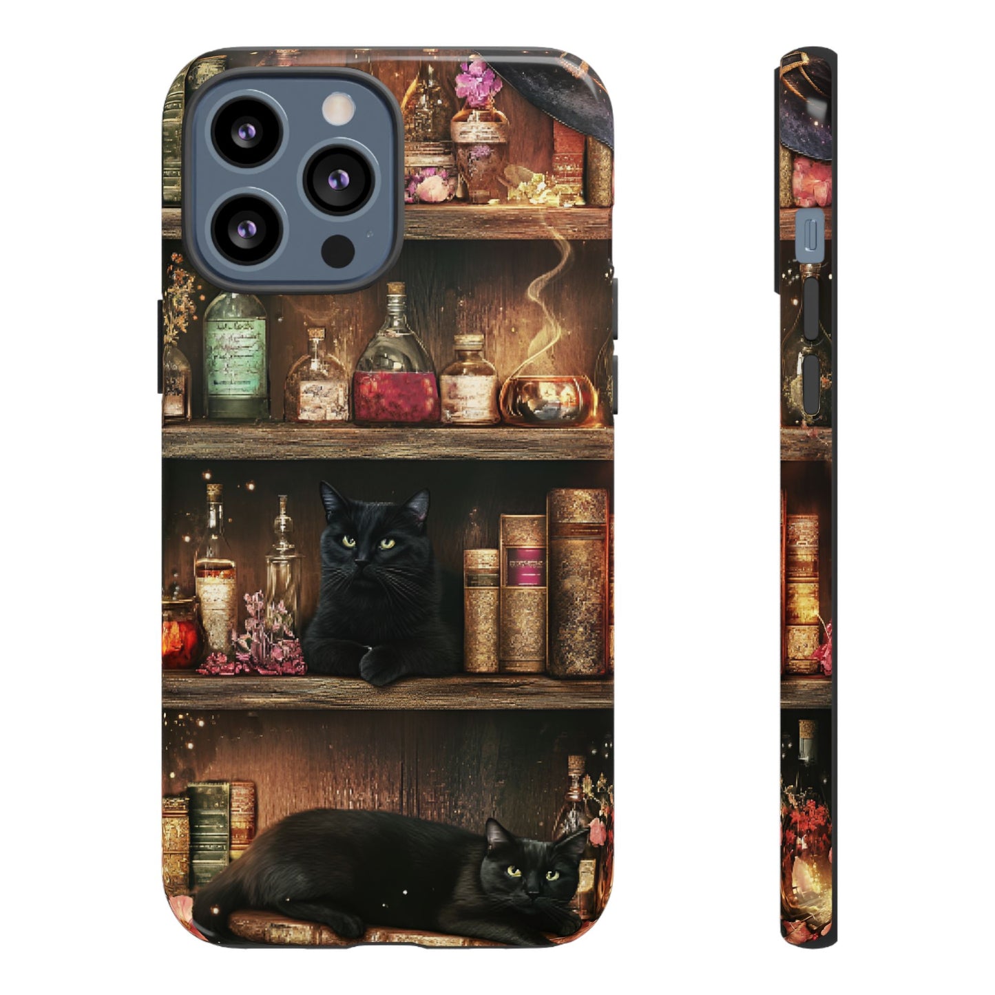 Witch Bookshelf Phone Case - Witchy Books Potions and Black Cats for iPhone 16 15 14 13 12 11, Samsung Galaxy & Google Pixel