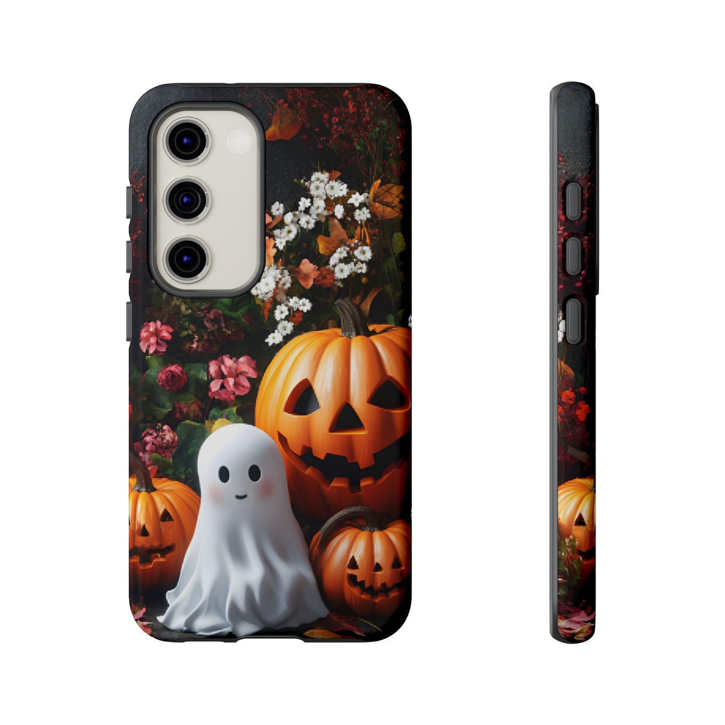 Halloween Phone Case with Cute Ghost and Pumpkins - iPhone 16 15 14 13 12 11, Samsung Galaxy & Google Pixel Phone Covers