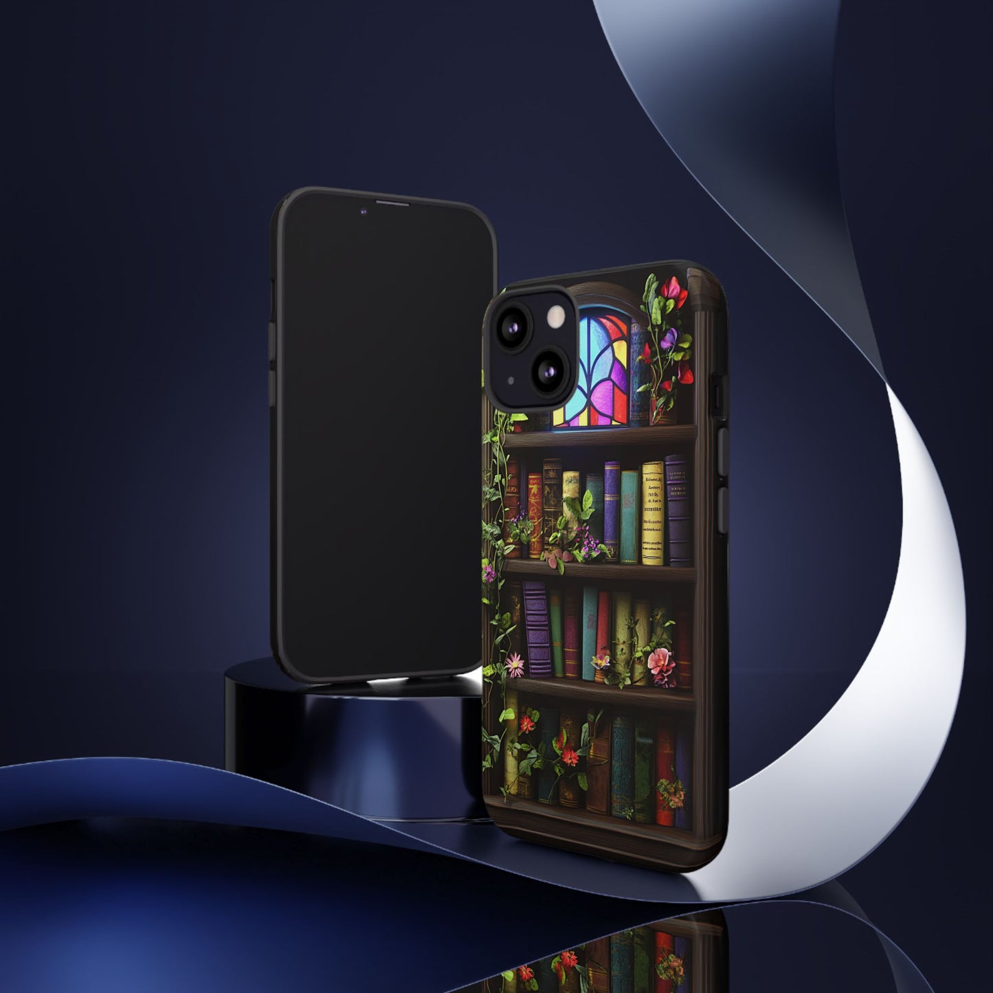 Bookshelf and Stained Glass Window Phone Case - Book Lover Phone Cases for iPhone 16 15 14 13 12 11, Samsung Galaxy & Google Pixel