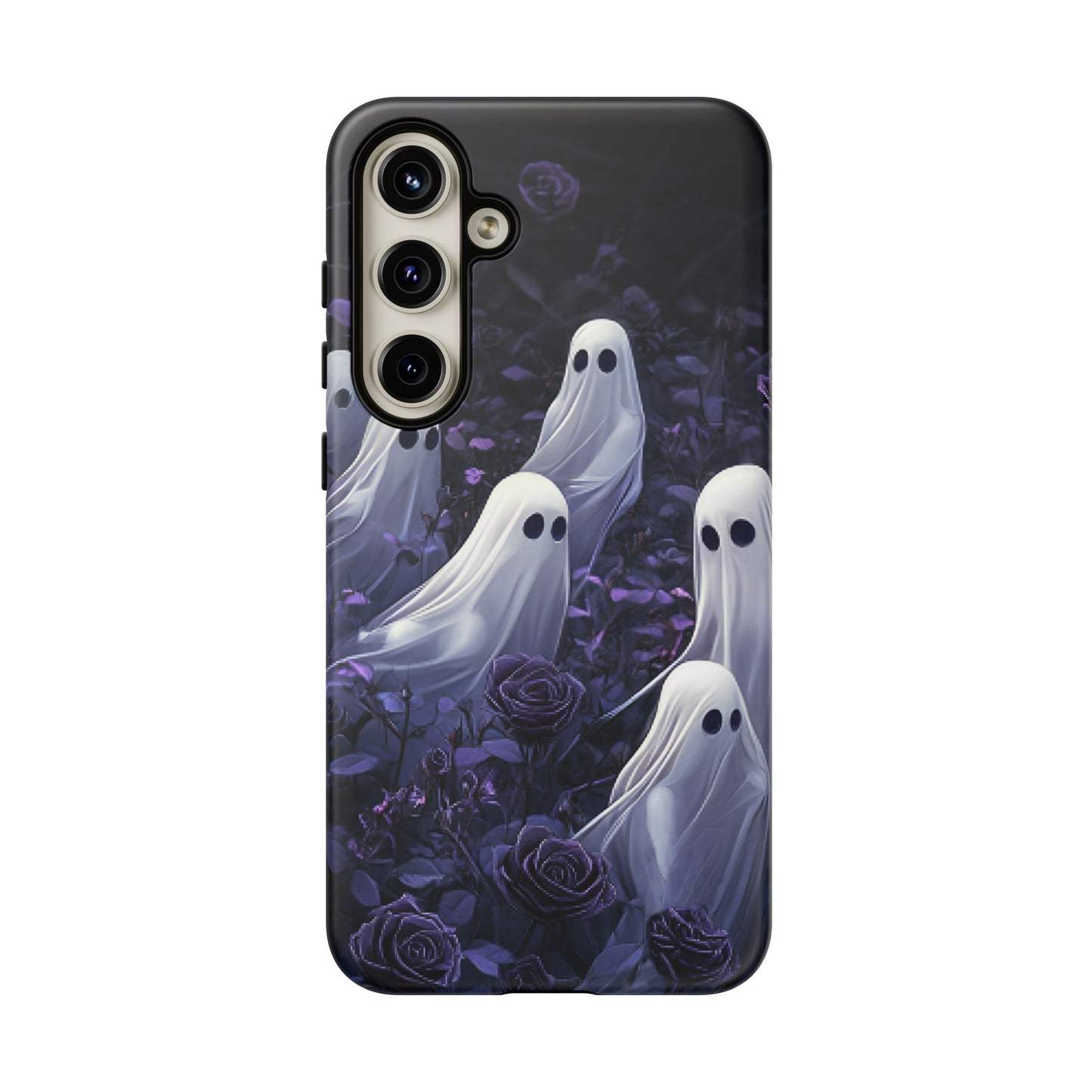 Halloween Phone Case - Ghosts in Purple Rose Garden for iPhone 16 15 14 13 12 11, Samsung Galaxy & Google Pixel Phone Covers