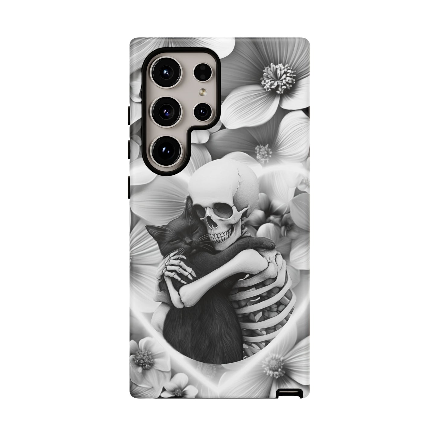 Skeleton & Black Cat Phone Case - Aesthetic Cat Lover Phone Cases for iPhone 16 15 14 13 12 11, Samsung Galaxy & Google Pixel