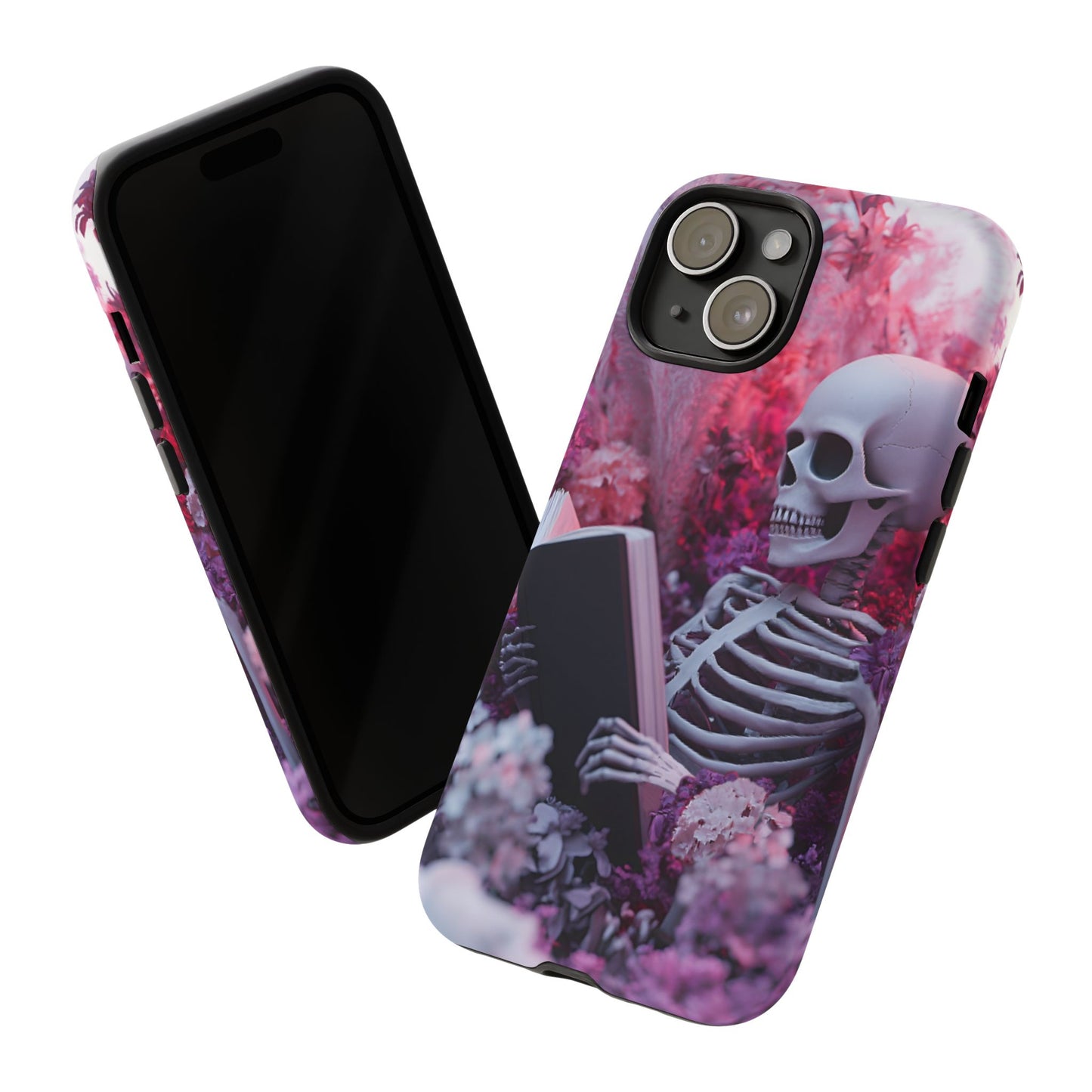 Bookish Skeleton Phone Case - Spooky Floral Halloween Phone Cases - Phone 16 15 14 13 12 11, Samsung Galaxy & Google Pixel Phone Covers