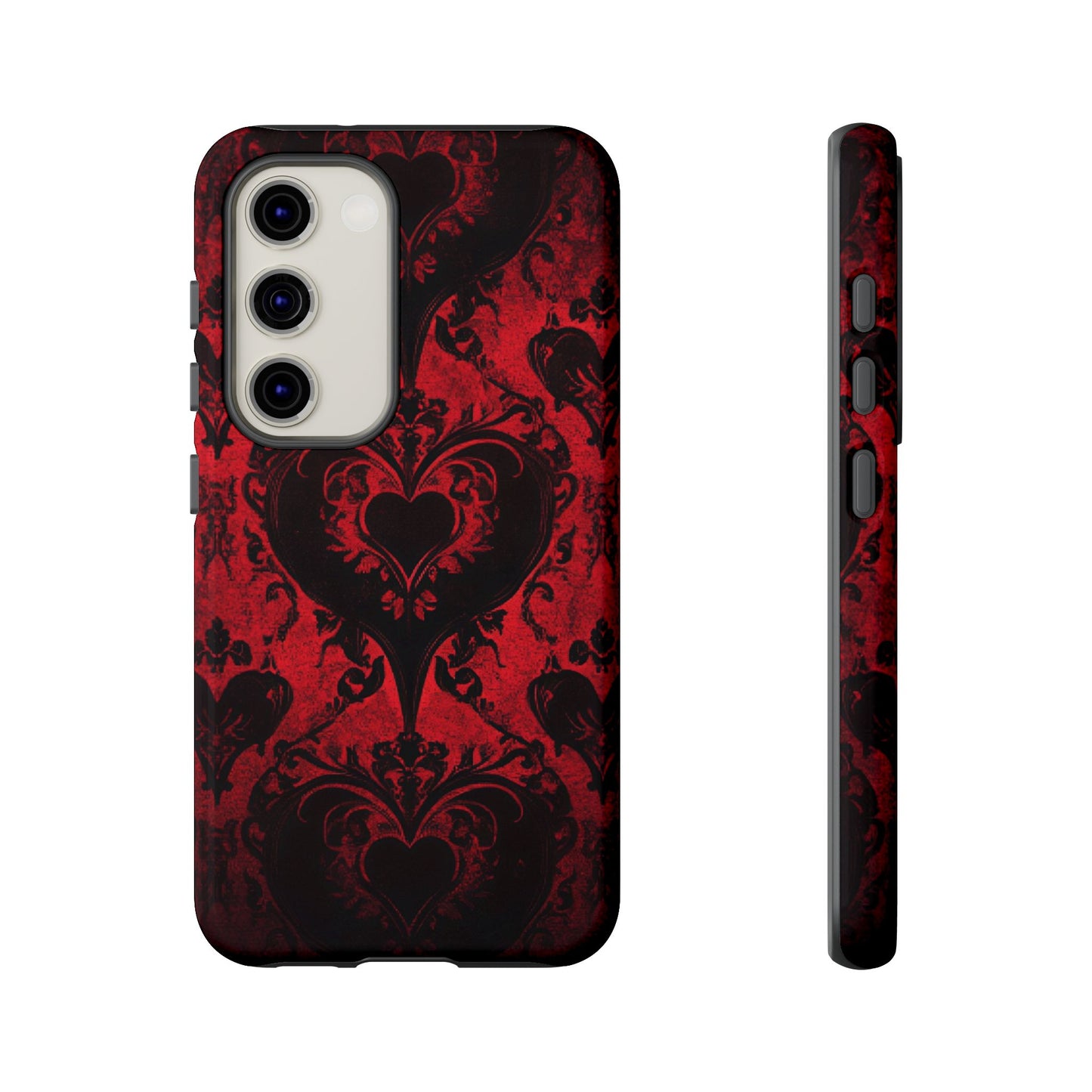 Gothic Dark Romance Phone Case - Black Hearts Phone Cover for iPhone 16 15 14 13 12 11, Samsung Galaxy & Google Pixel