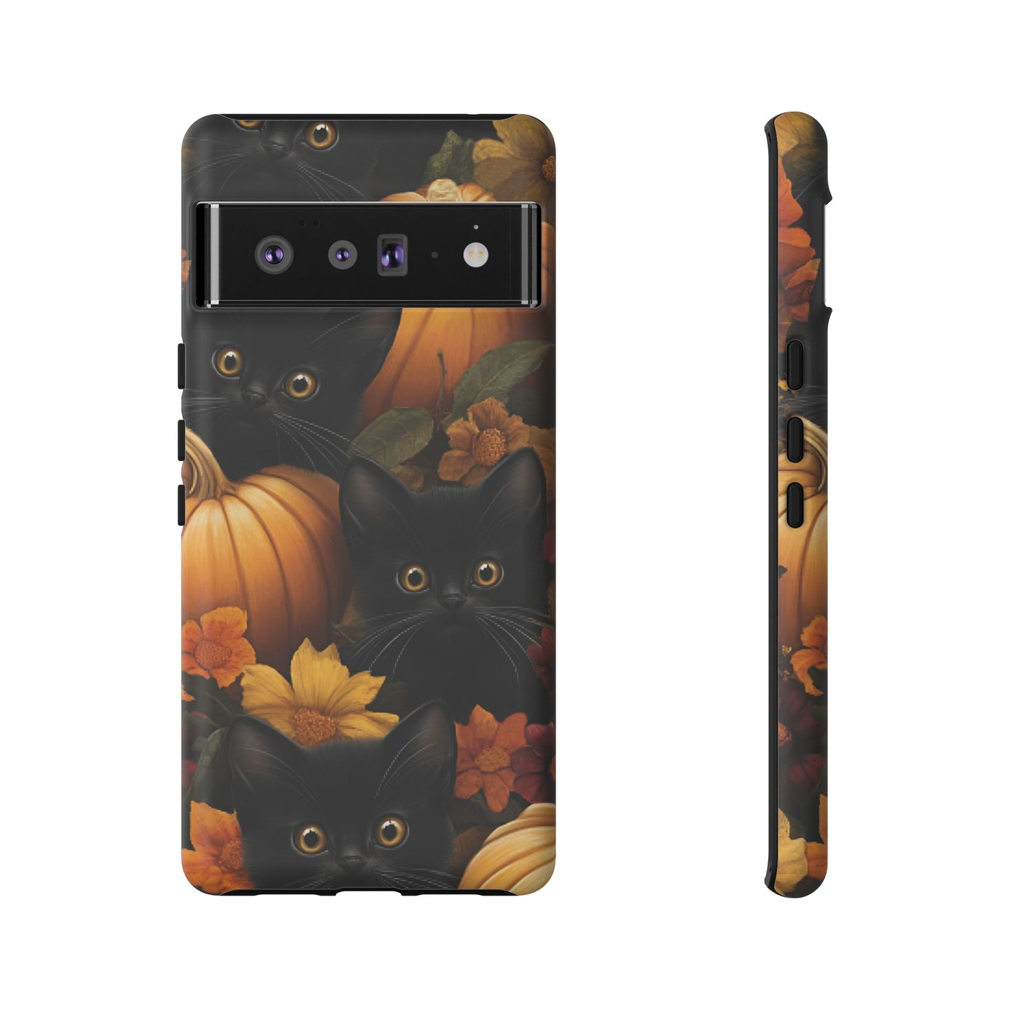 Black Cats and Pumpkins Phone Case - Cute Halloween Phone Cases for iPhone 16 15 14 13 12 11, Samsung Galaxy & Google Pixel