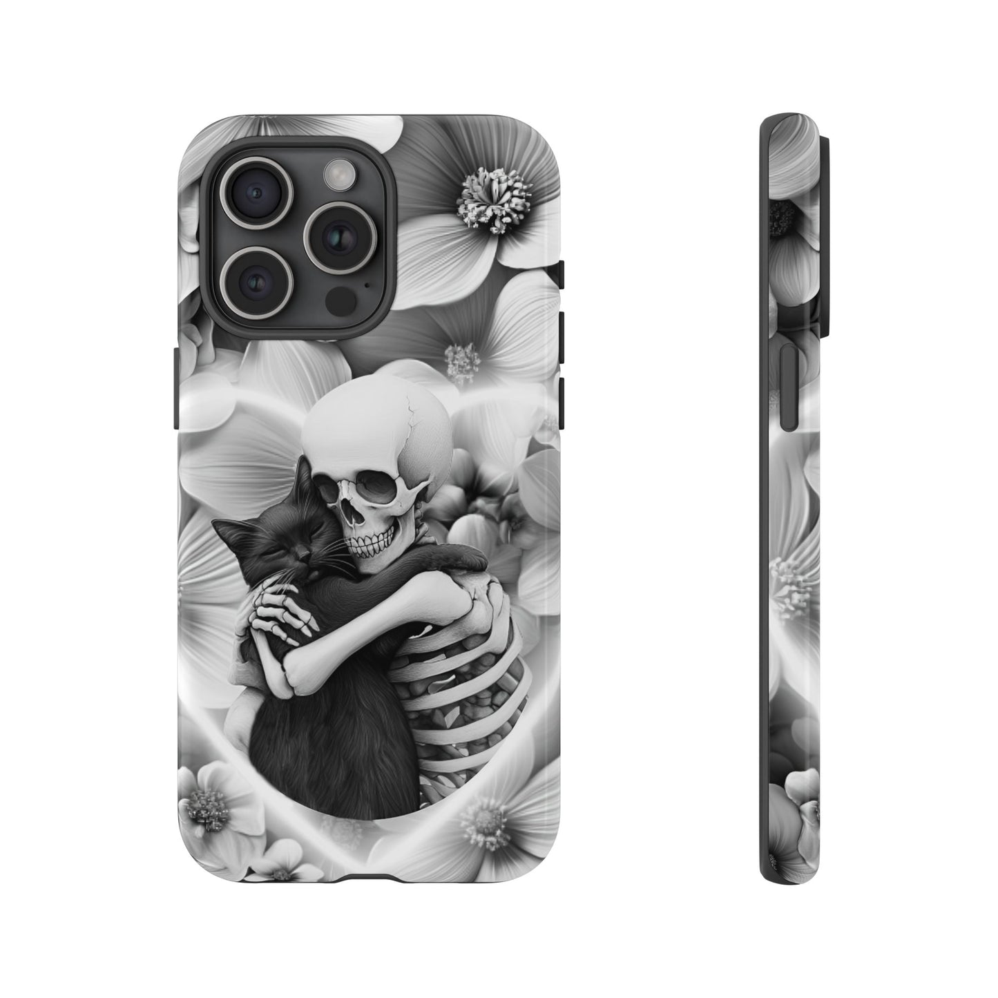 Skeleton & Black Cat Phone Case - Aesthetic Cat Lover Phone Cases for iPhone 16 15 14 13 12 11, Samsung Galaxy & Google Pixel