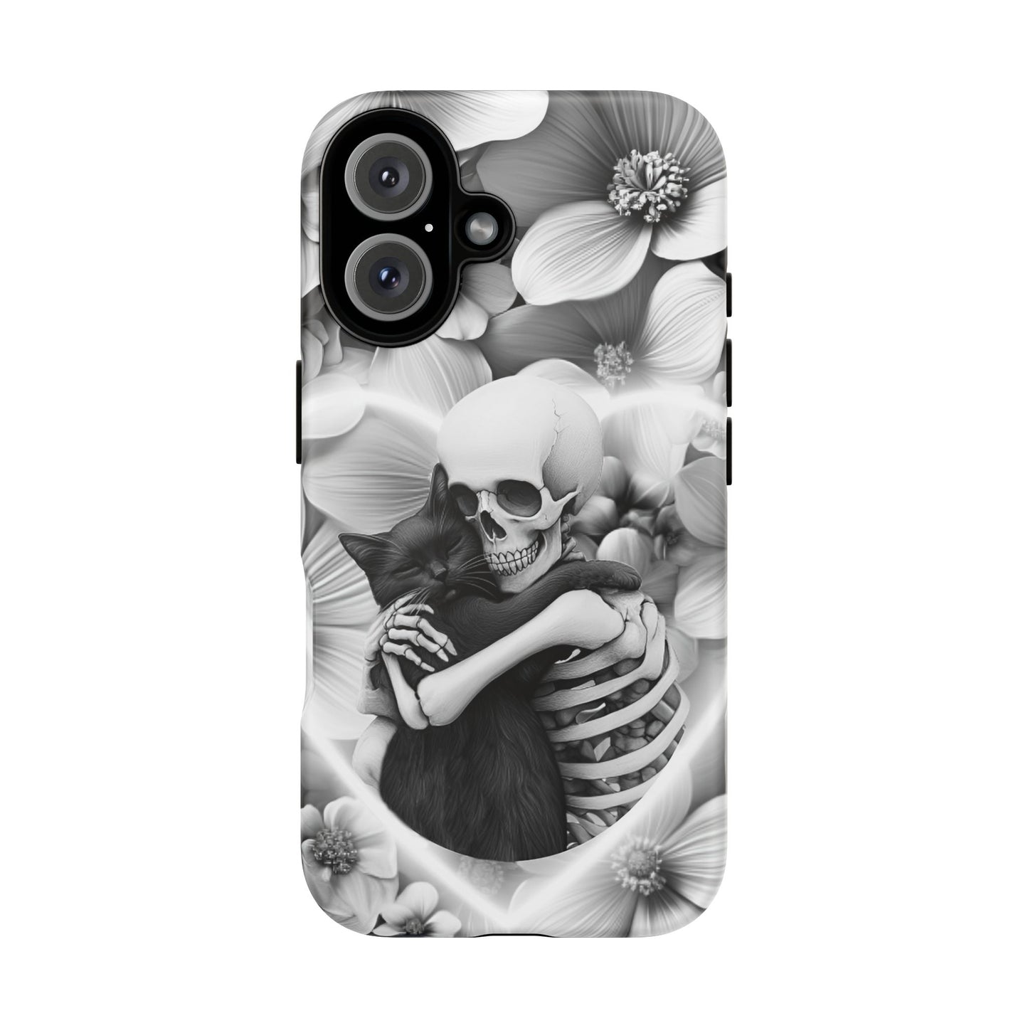 Skeleton & Black Cat Phone Case - Aesthetic Cat Lover Phone Cases- iPhone 16 15 14 13 12 11, Samsung Galaxy & Google Pixel Phone Covers