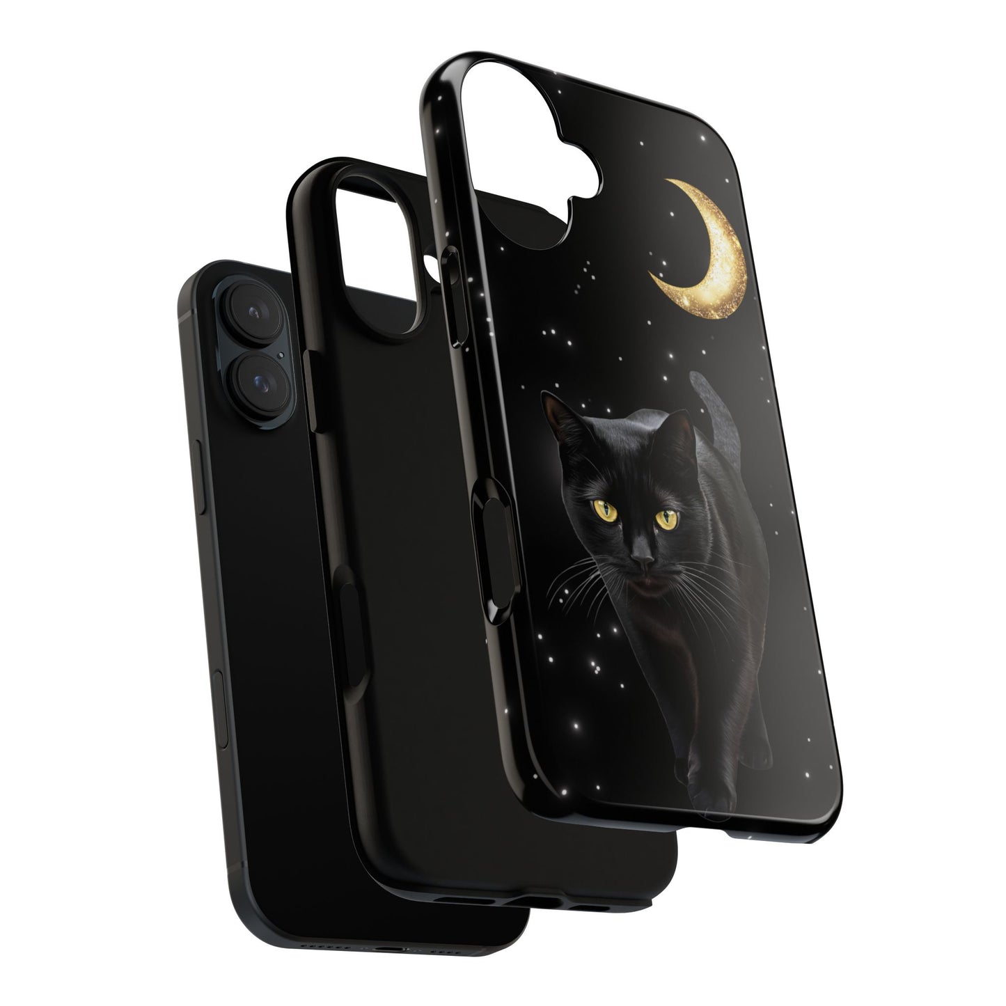 Black Cat and Moon Phone Case - Celestial Cat Lover Phone Cases for iPhone 16 15 14 13 12 11, Samsung Galaxy & Google Pixel