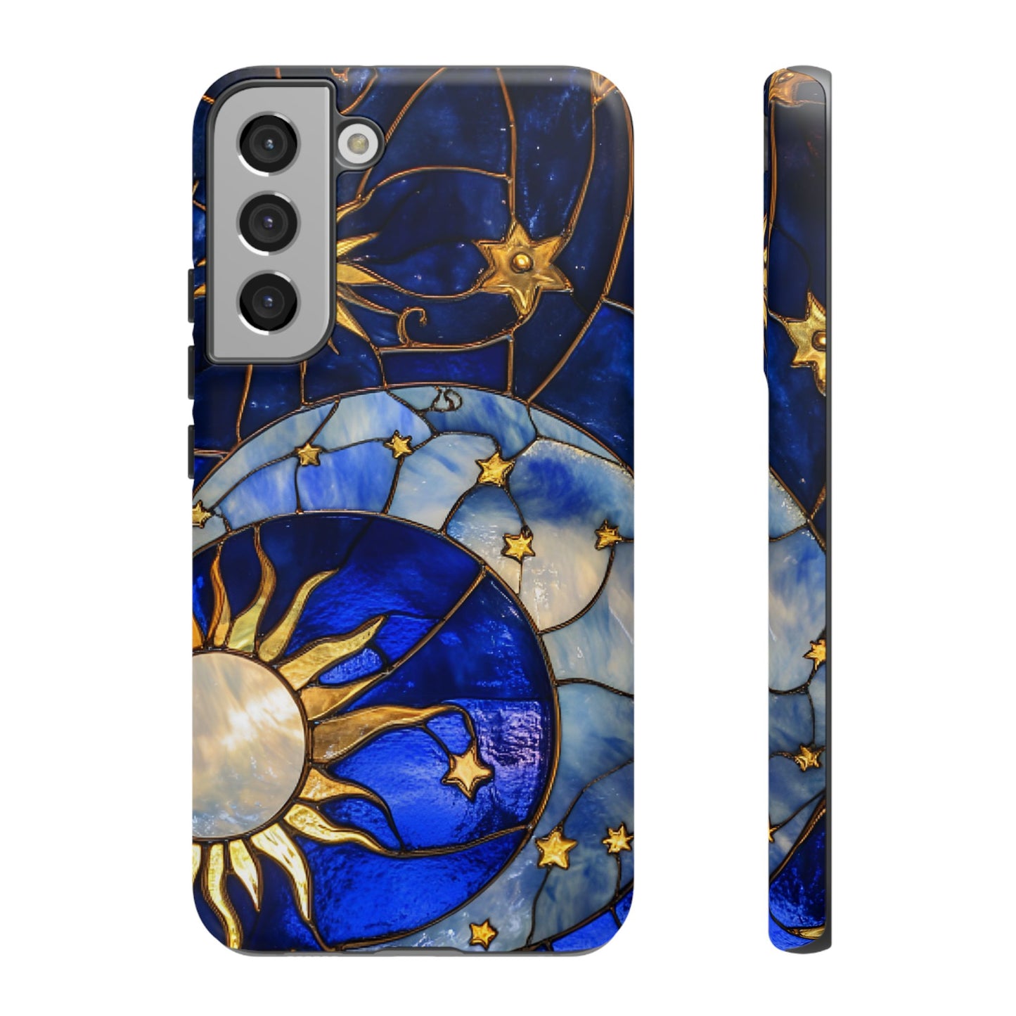 Moon and Sun Stained Glass Phone Case - iPhone 16 15 14 13 12 11, Samsung Galaxy & Google Pixel Phone Covers