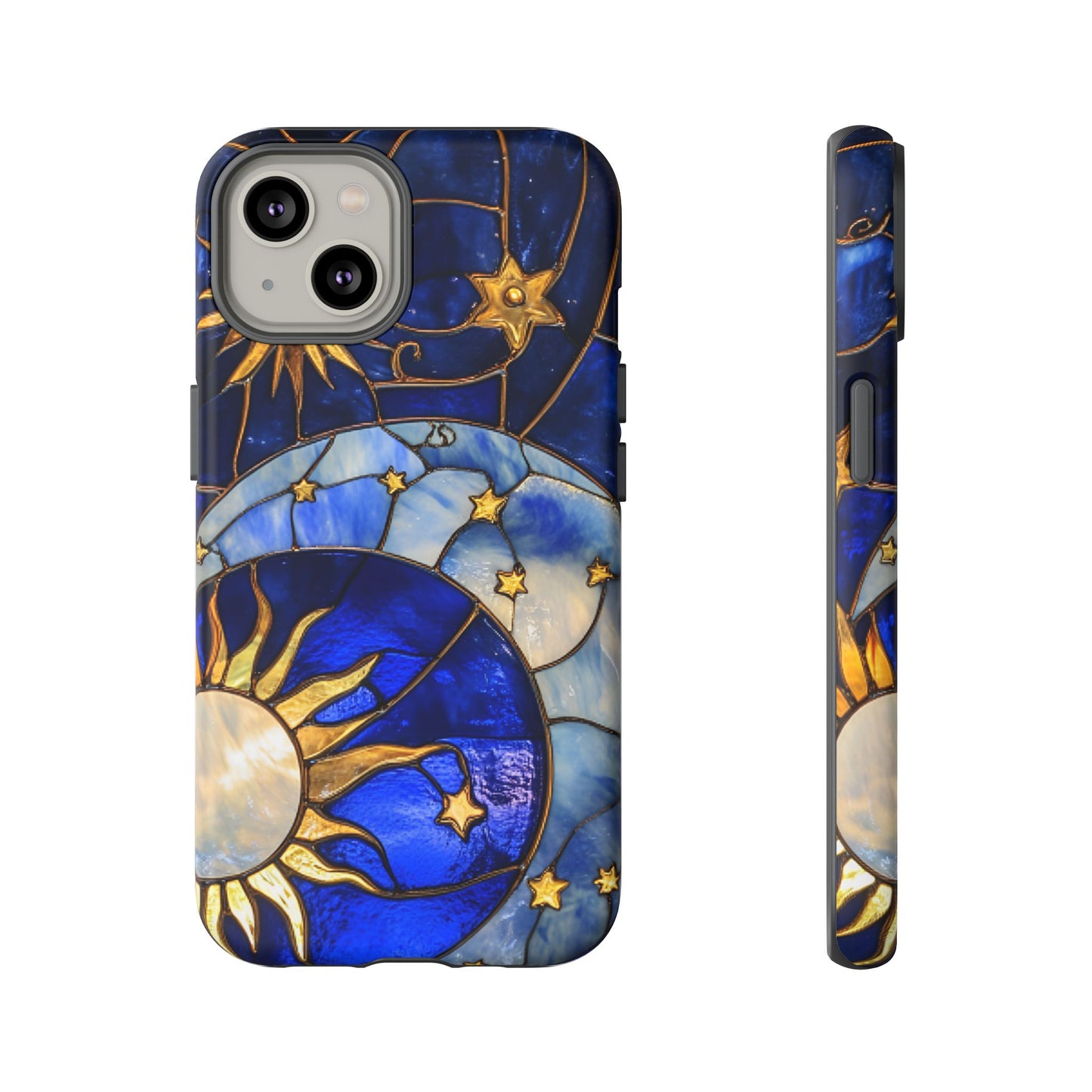 Moon and Sun Stained Glass Phone Case - iPhone 16 15 14 13 12 11, Samsung Galaxy & Google Pixel Phone Covers