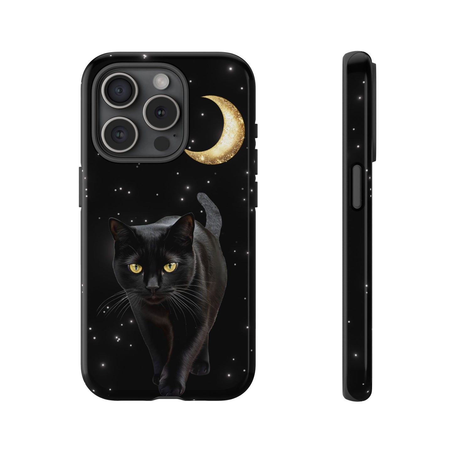 Black Cat and Moon Phone Case - Celestial Cat Lover Phone Cases for iPhone 16 15 14 13 12 11, Samsung Galaxy & Google Pixel