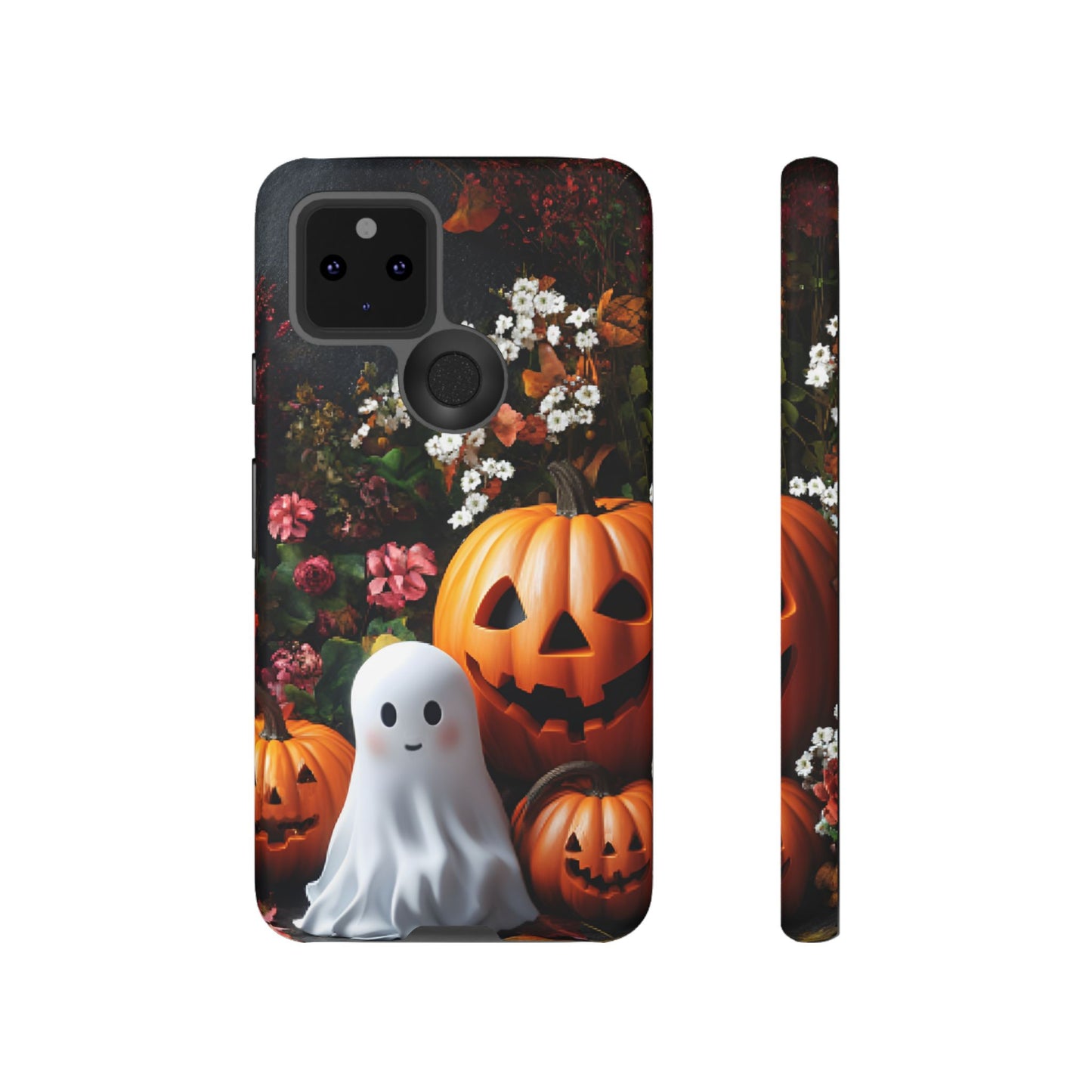 Halloween Phone Case with Cute Ghost and Pumpkins - iPhone 16 15 14 13 12 11, Samsung Galaxy & Google Pixel Phone Covers