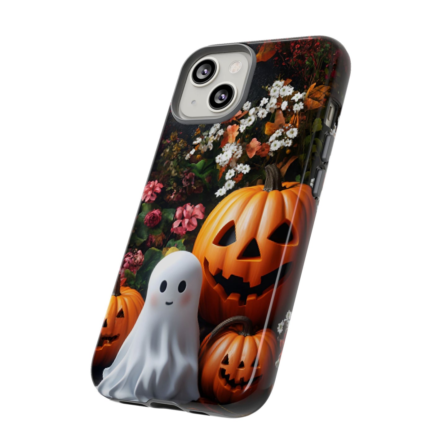 Halloween Phone Case with Cute Ghost and Pumpkins - iPhone 16 15 14 13 12 11, Samsung Galaxy & Google Pixel Phone Covers