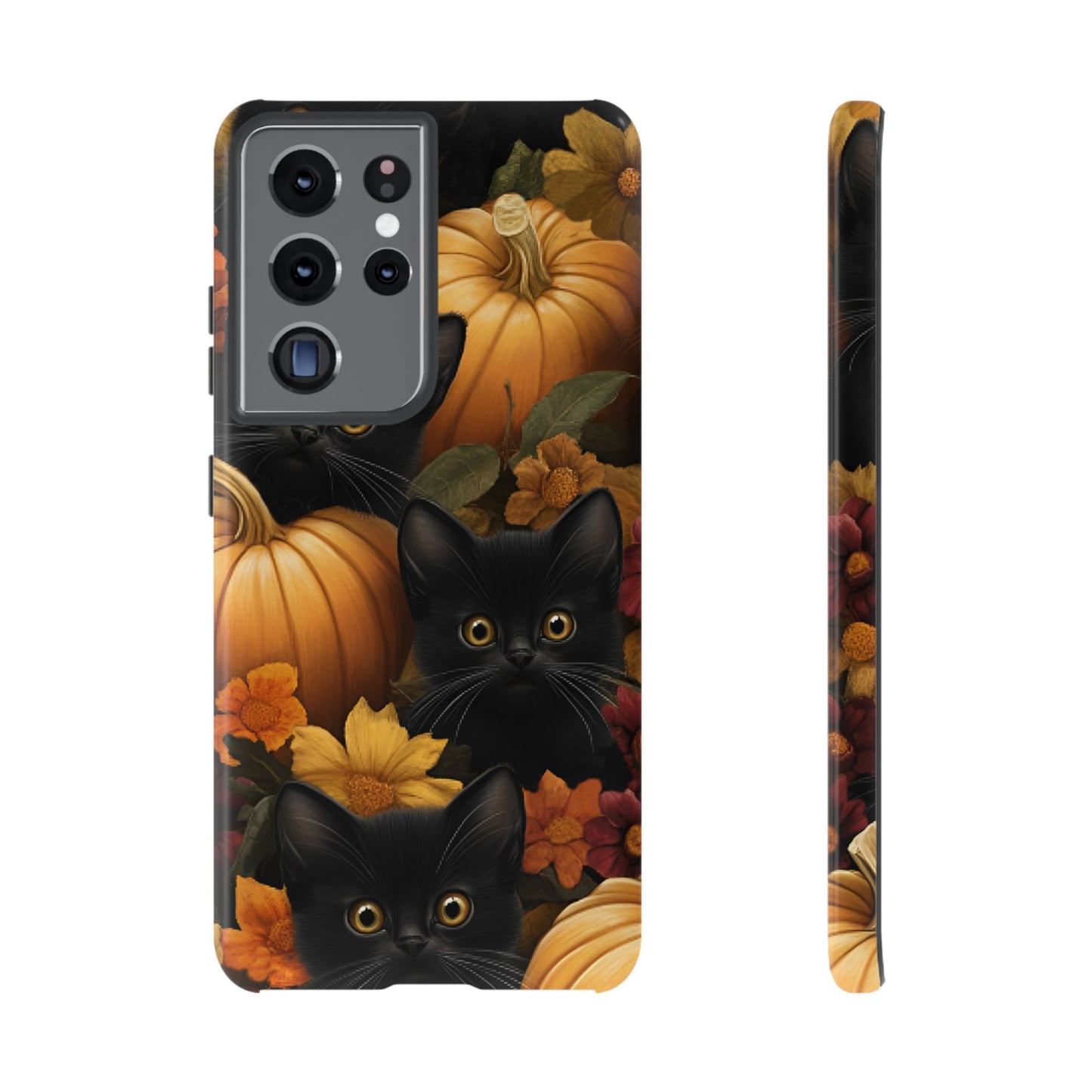 Black Cats and Pumpkins Phone Case - Cute Halloween Phone Cases for iPhone 16 15 14 13 12 11, Samsung Galaxy & Google Pixel