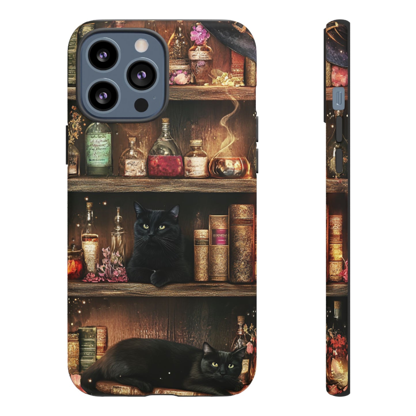 Witch Bookshelf Phone Case - Witchy Books Potions and Black Cats for iPhone 16 15 14 13 12 11, Samsung Galaxy & Google Pixel