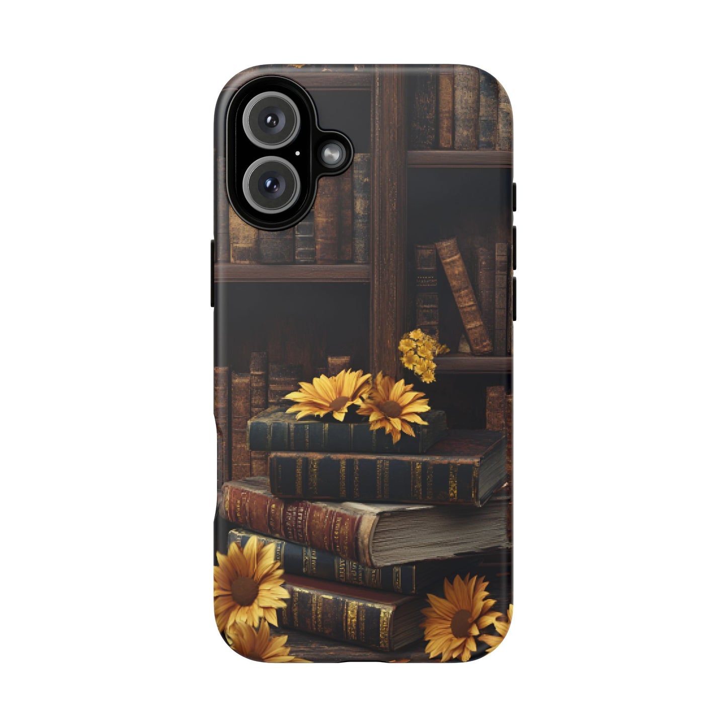 Vintage Books and Sunflowers Phone Case - Dark Academia Library Phone Cases - iPhone 16 15 14 13 12 11, Samsung Galaxy & Google Pixel Phone Covers