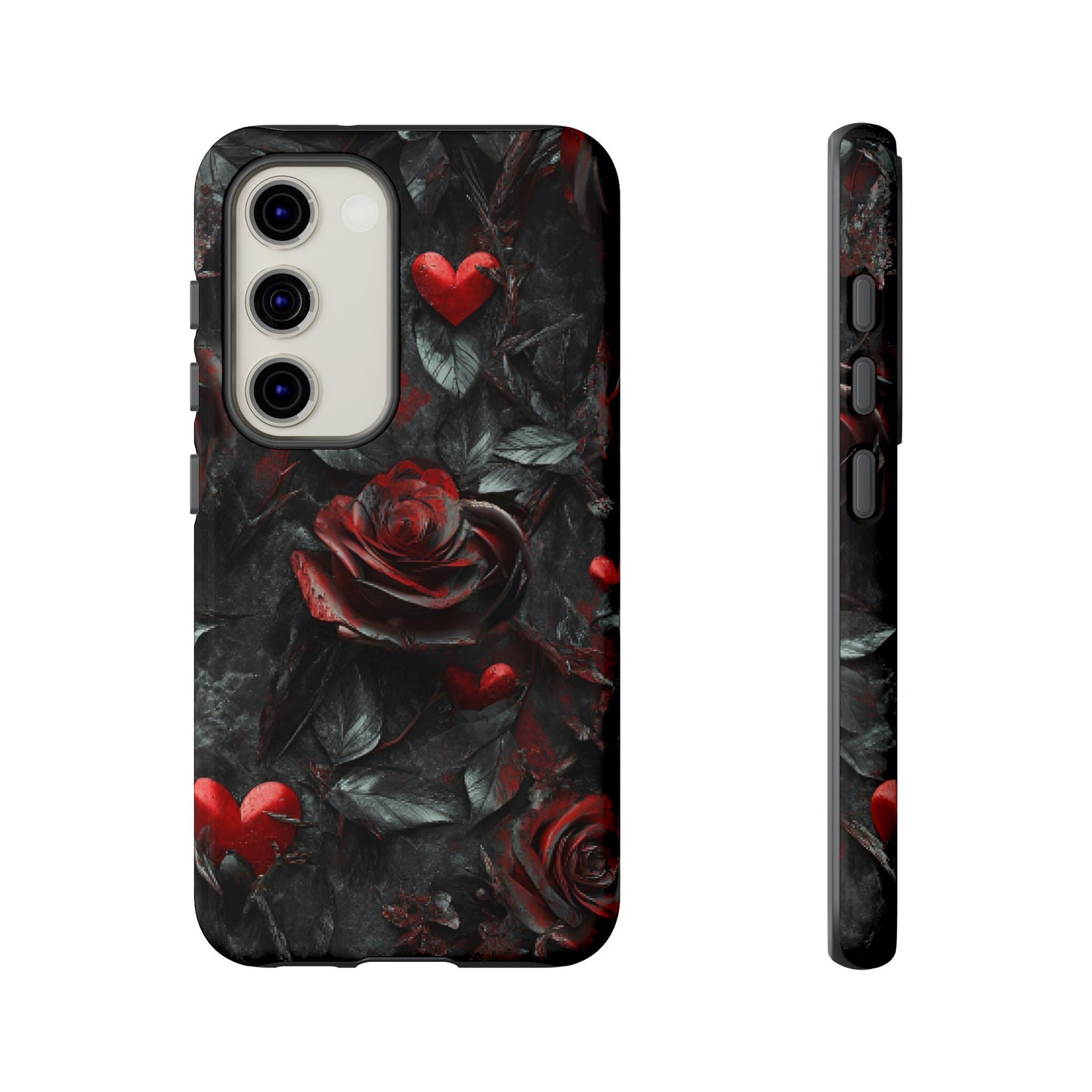 Gothic Valentine Phone Case - Dark Romance Roses and Hearts for iPhone 16 15 14 13 12 11, Samsung Galaxy & Google Pixel