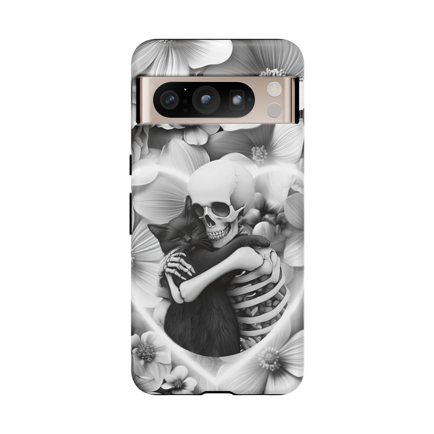 Skeleton & Black Cat Phone Case - Aesthetic Cat Lover Phone Cases- iPhone 16 15 14 13 12 11, Samsung Galaxy & Google Pixel Phone Covers