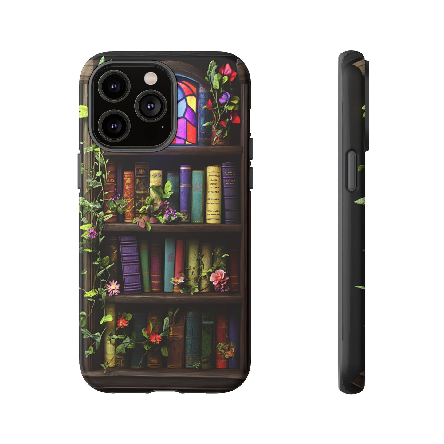 Bookshelf and Stained Glass Window Phone Case - Book Lover Phone Cases - iPhone 16 15 14 13 12 11, Samsung Galaxy & Google Pixel Phone Covers