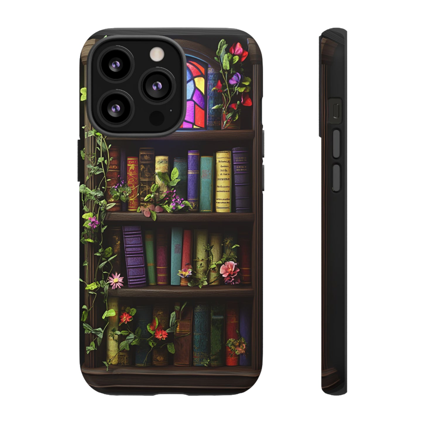 Bookshelf and Stained Glass Window Phone Case - Book Lover Phone Cases for iPhone 16 15 14 13 12 11, Samsung Galaxy & Google Pixel