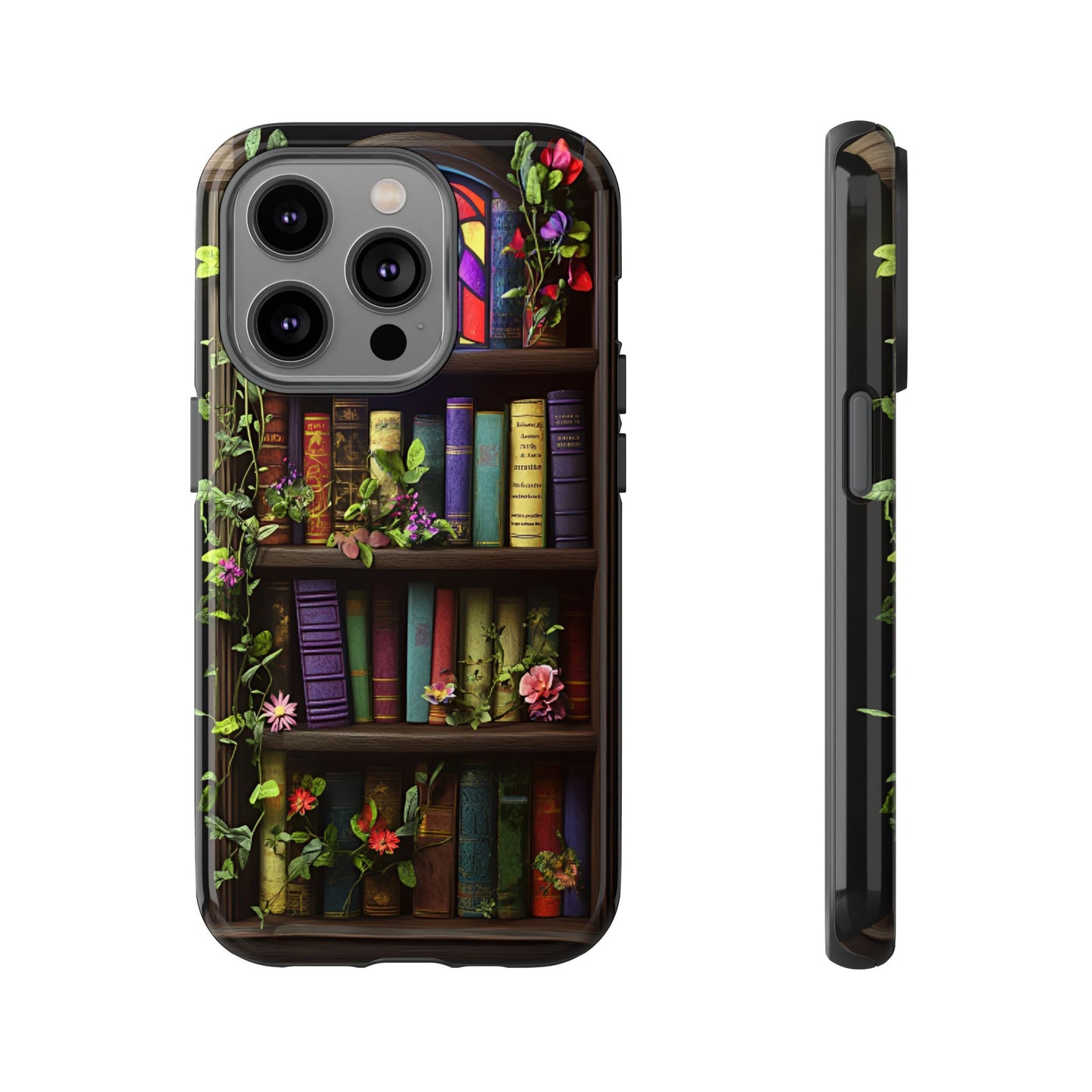 Bookshelf and Stained Glass Window Phone Case - Book Lover Phone Cases - iPhone 16 15 14 13 12 11, Samsung Galaxy & Google Pixel Phone Covers