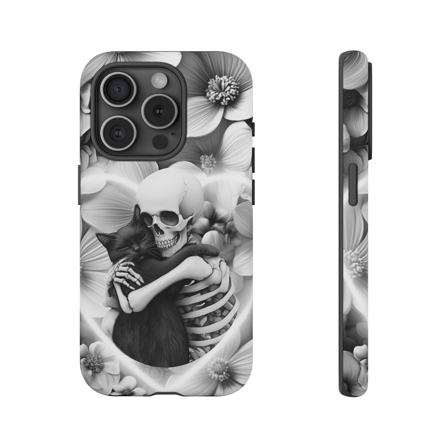 Skeleton & Black Cat Phone Case - Aesthetic Cat Lover Phone Cases for iPhone 16 15 14 13 12 11, Samsung Galaxy & Google Pixel