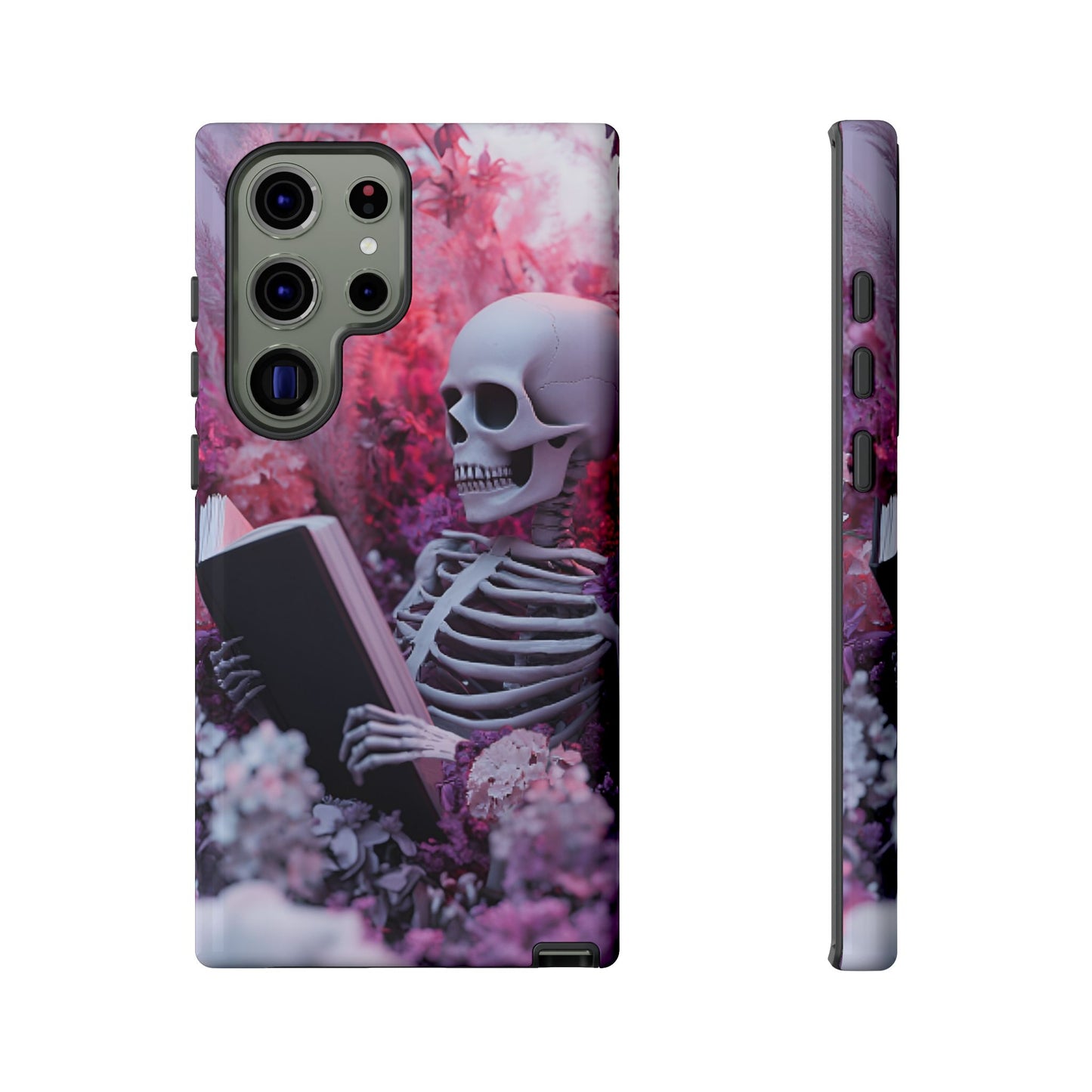 Bookish Skeleton Phone Case - Spooky Floral Halloween Phone Cases - Phone 16 15 14 13 12 11, Samsung Galaxy & Google Pixel Phone Covers