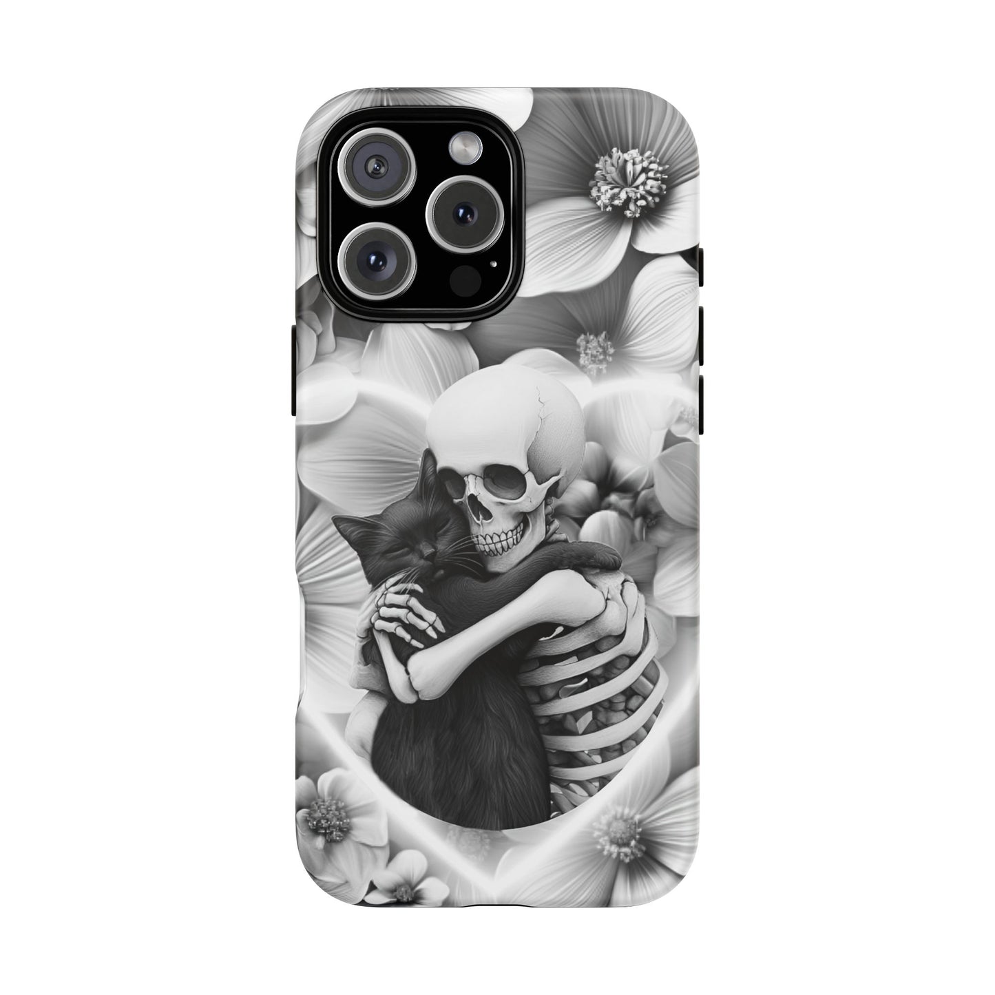 Skeleton & Black Cat Phone Case - Aesthetic Cat Lover Phone Cases for iPhone 16 15 14 13 12 11, Samsung Galaxy & Google Pixel