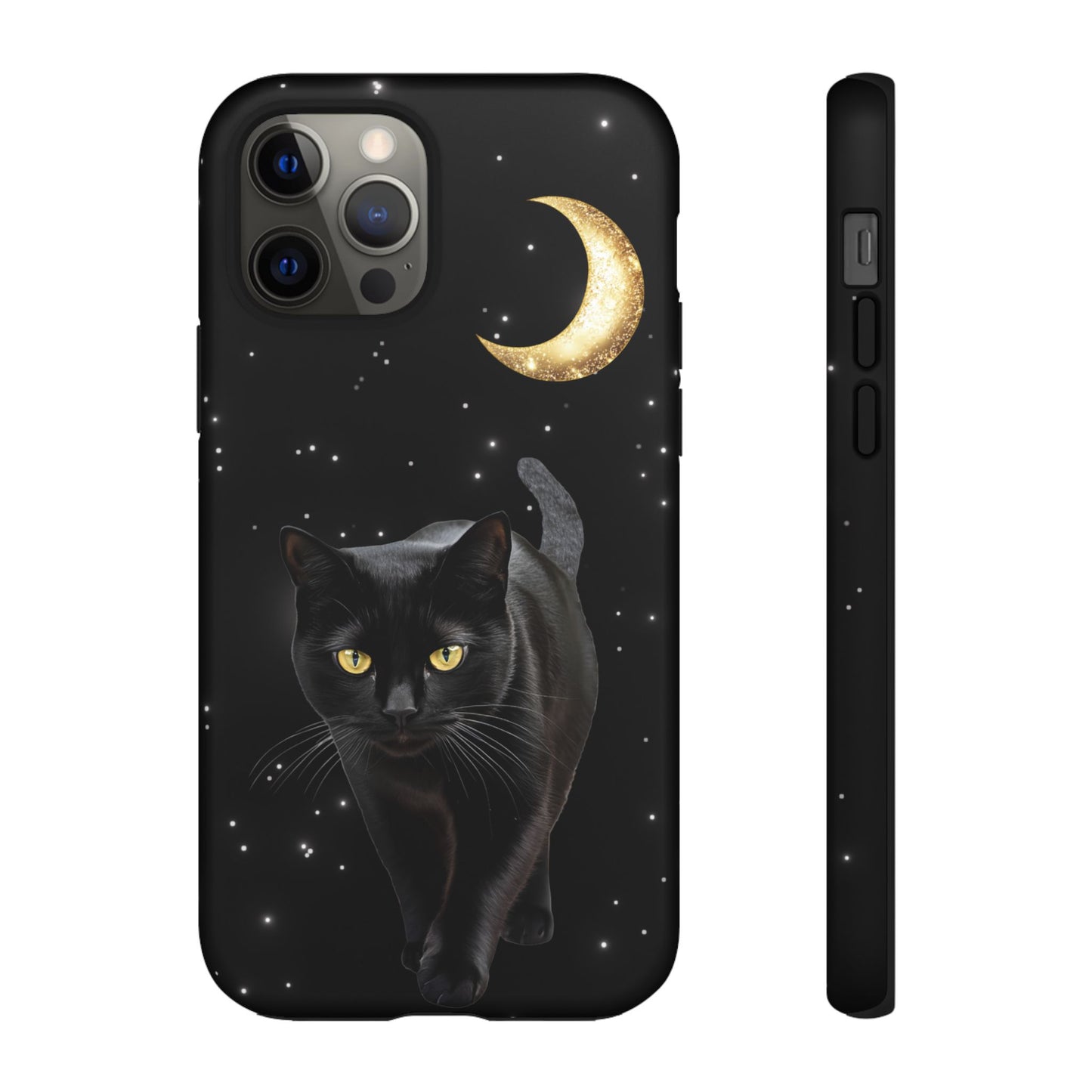 Black Cat and Moon Phone Case - Celestial Cat Lover Phone Cases for iPhone 16 15 14 13 12 11, Samsung Galaxy & Google Pixel