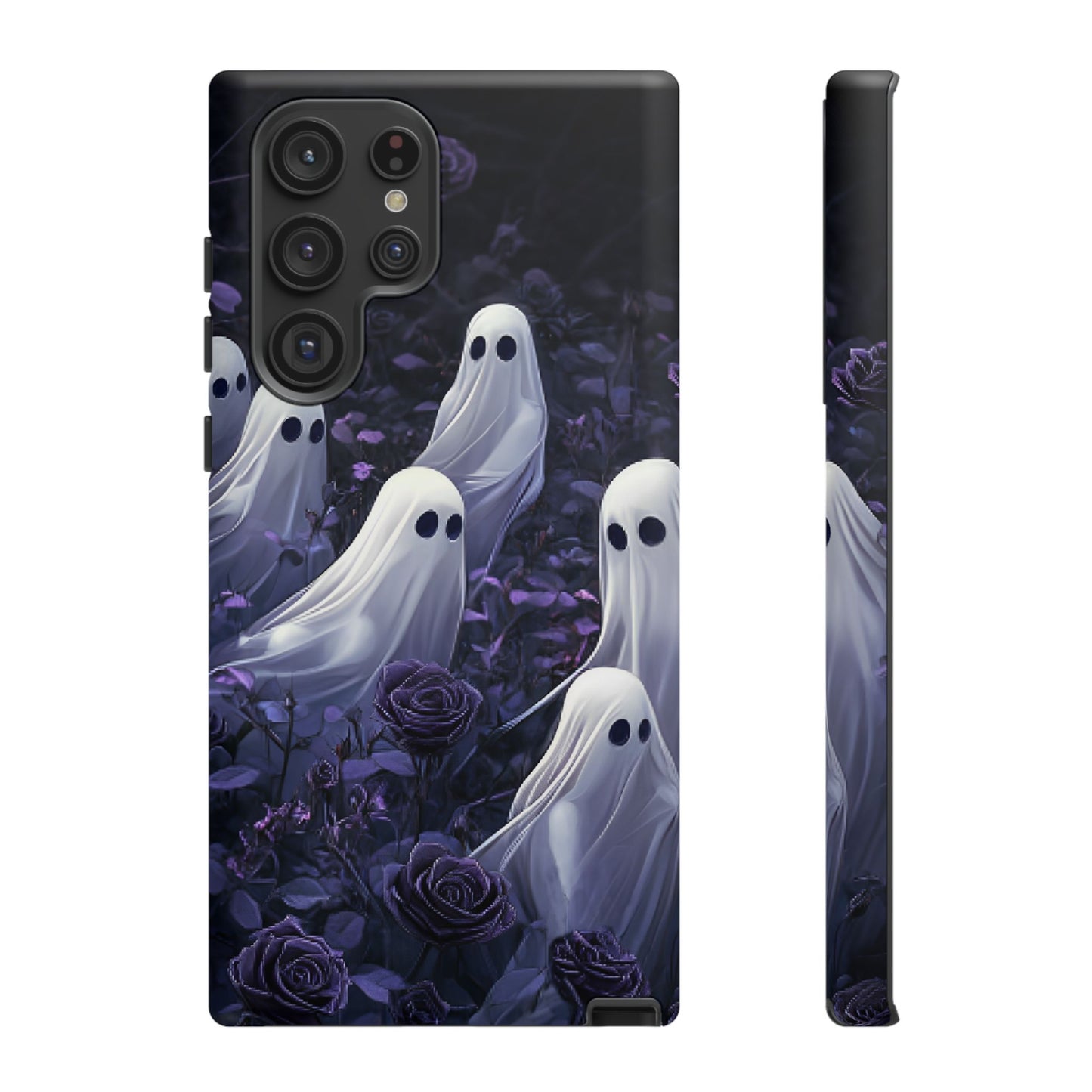 Halloween Phone Case - Ghosts in Purple Rose Garden - iPhone 16 15 14 13 12 11, Samsung Galaxy & Google Pixel Phone Covers