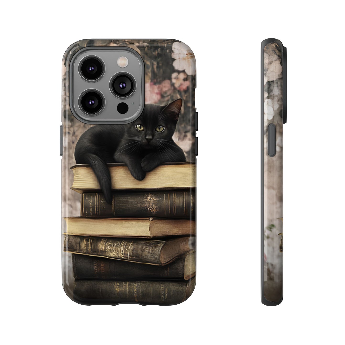 Black Cat and Books Phone Case - Vintage Dark Academia Library Phone Cases - iPhone 16 15 14 13 12 11, Samsung Galaxy & Google Pixel Phone Covers