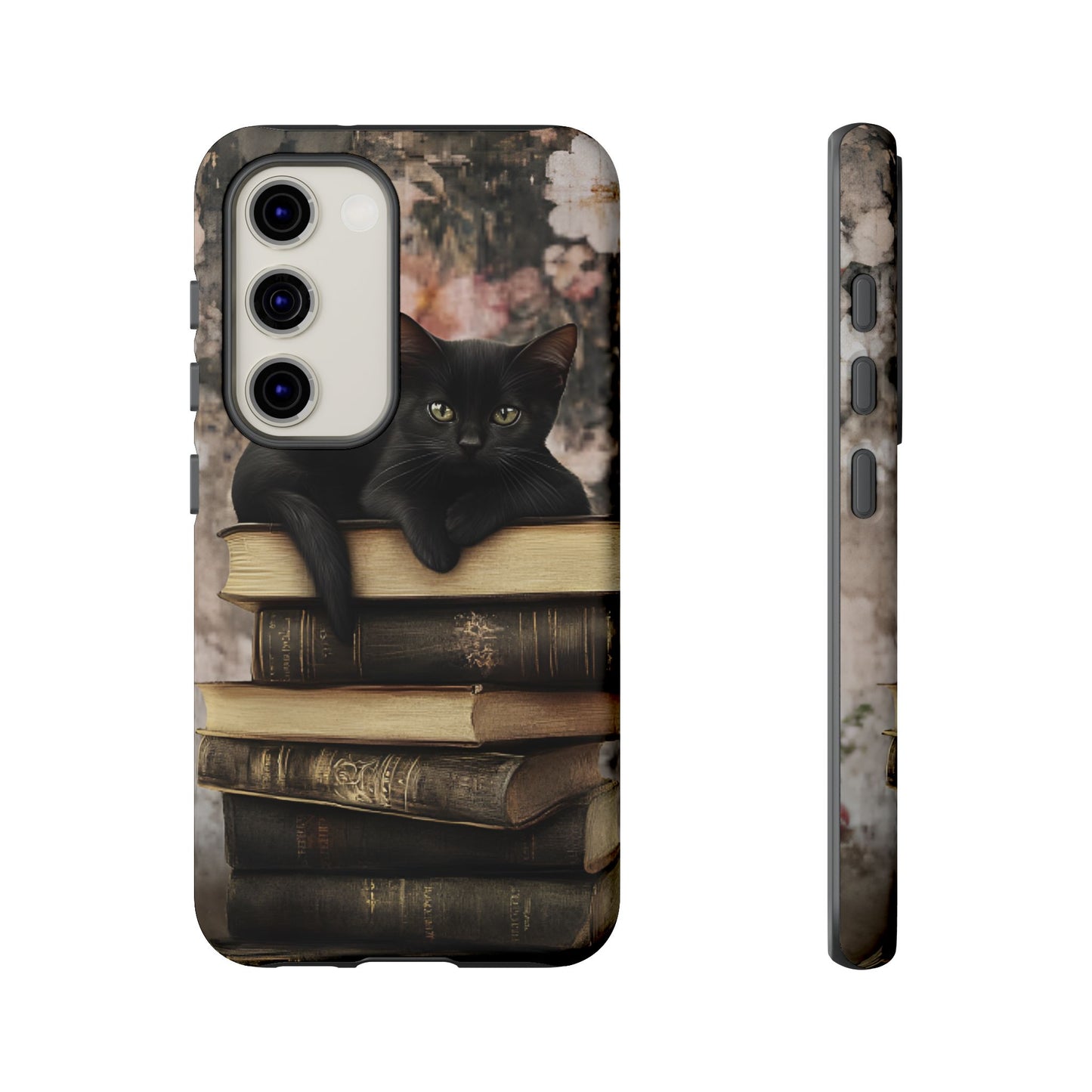 Black Cat and Books Phone Case - Vintage Dark Academia Library Phone Cases - iPhone 16 15 14 13 12 11, Samsung Galaxy & Google Pixel Phone Covers