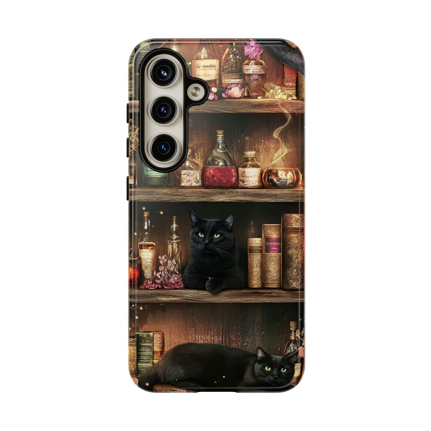 Witch Bookshelf Phone Case - Witchy Books Potions and Black Cats for iPhone 16 15 14 13 12 11, Samsung Galaxy & Google Pixel