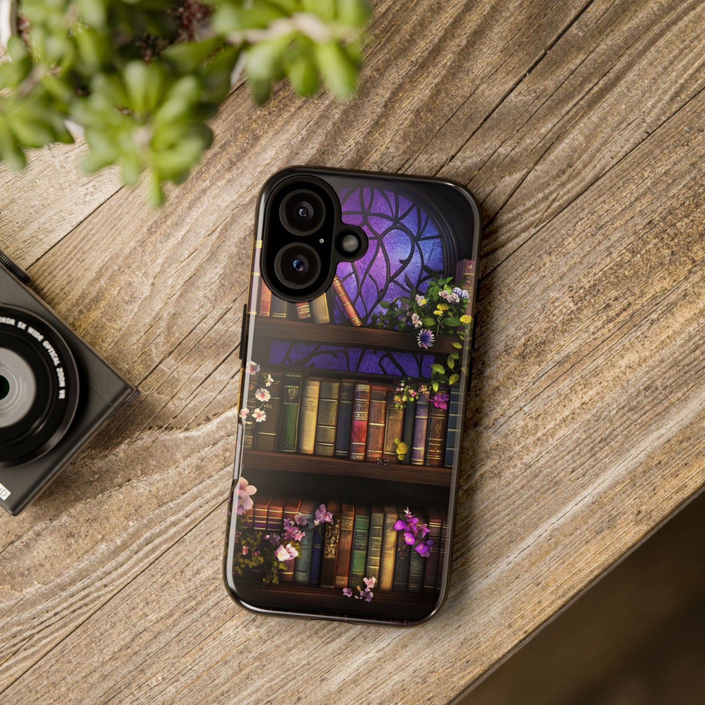 Bookshelf Phone Case - Dark Academia Stained Glass Phone Cases for iPhone 16 15 14 13 12 11, Samsung Galaxy & Google Pixel