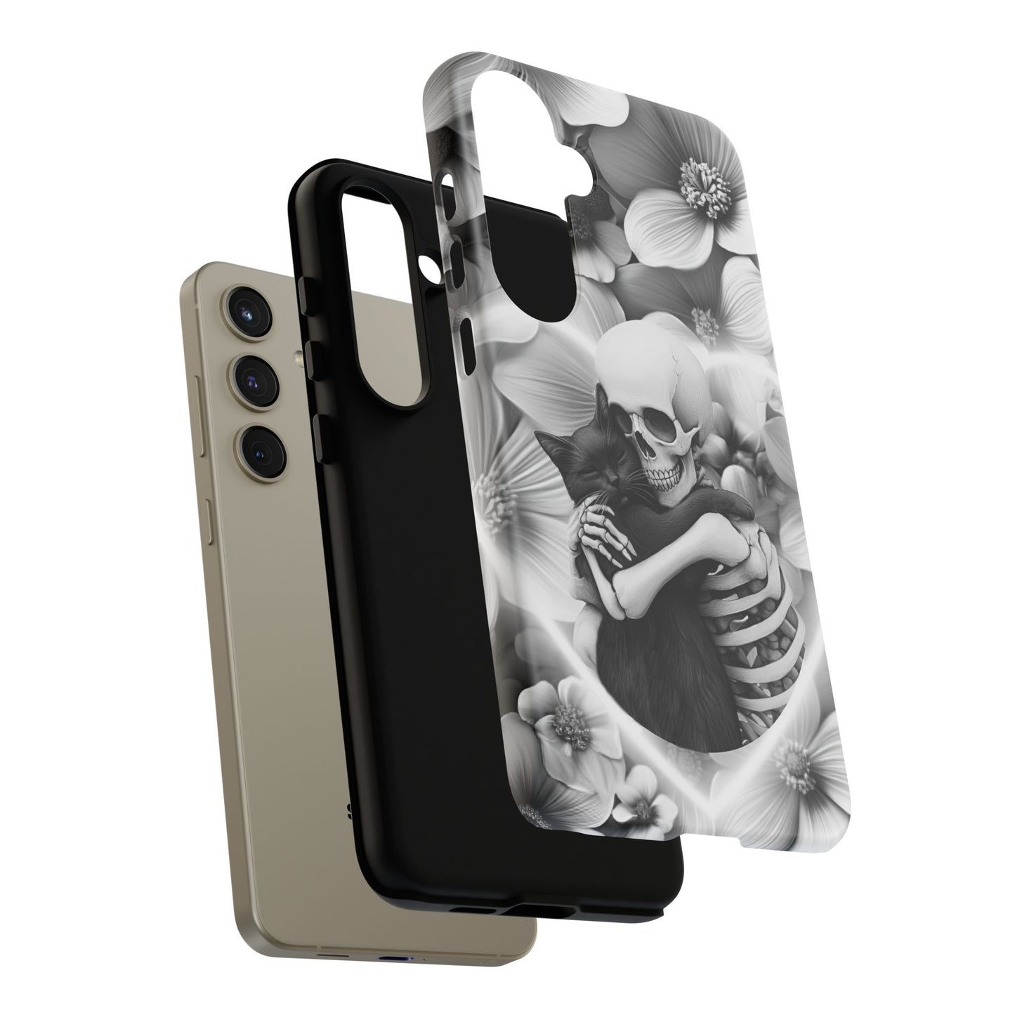 Skeleton & Black Cat Phone Case - Aesthetic Cat Lover Phone Cases- iPhone 16 15 14 13 12 11, Samsung Galaxy & Google Pixel Phone Covers