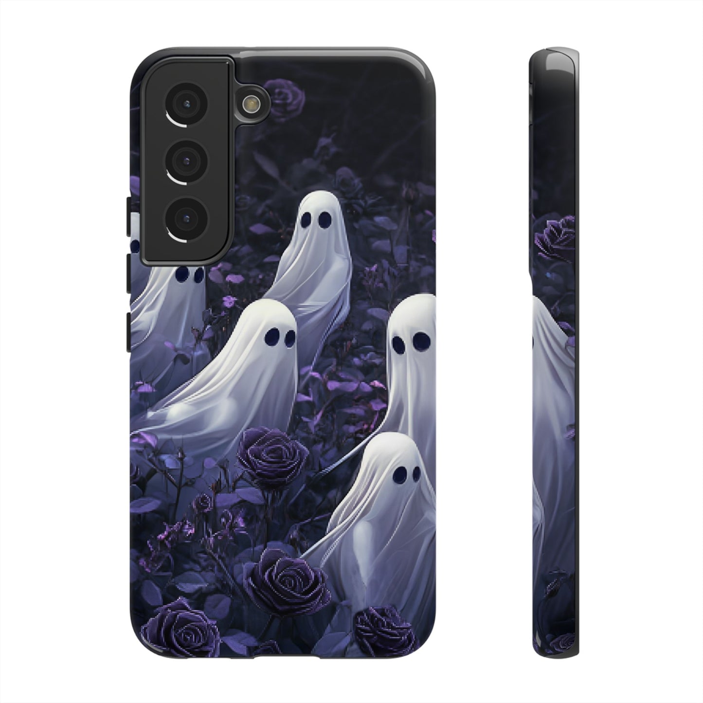 Halloween Phone Case - Ghosts in Purple Rose Garden for iPhone 16 15 14 13 12 11, Samsung Galaxy & Google Pixel Phone Covers