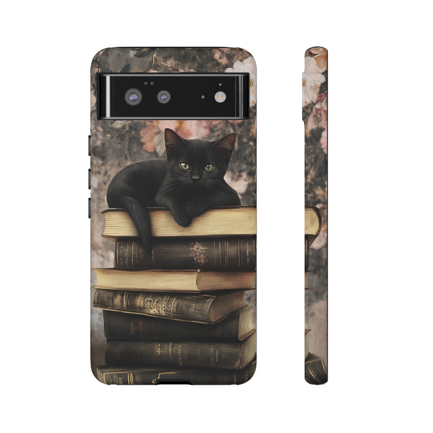 Black Cat and Books Phone Case - Vintage Dark Academia Library Phone Cases - iPhone 16 15 14 13 12 11, Samsung Galaxy & Google Pixel Phone Covers