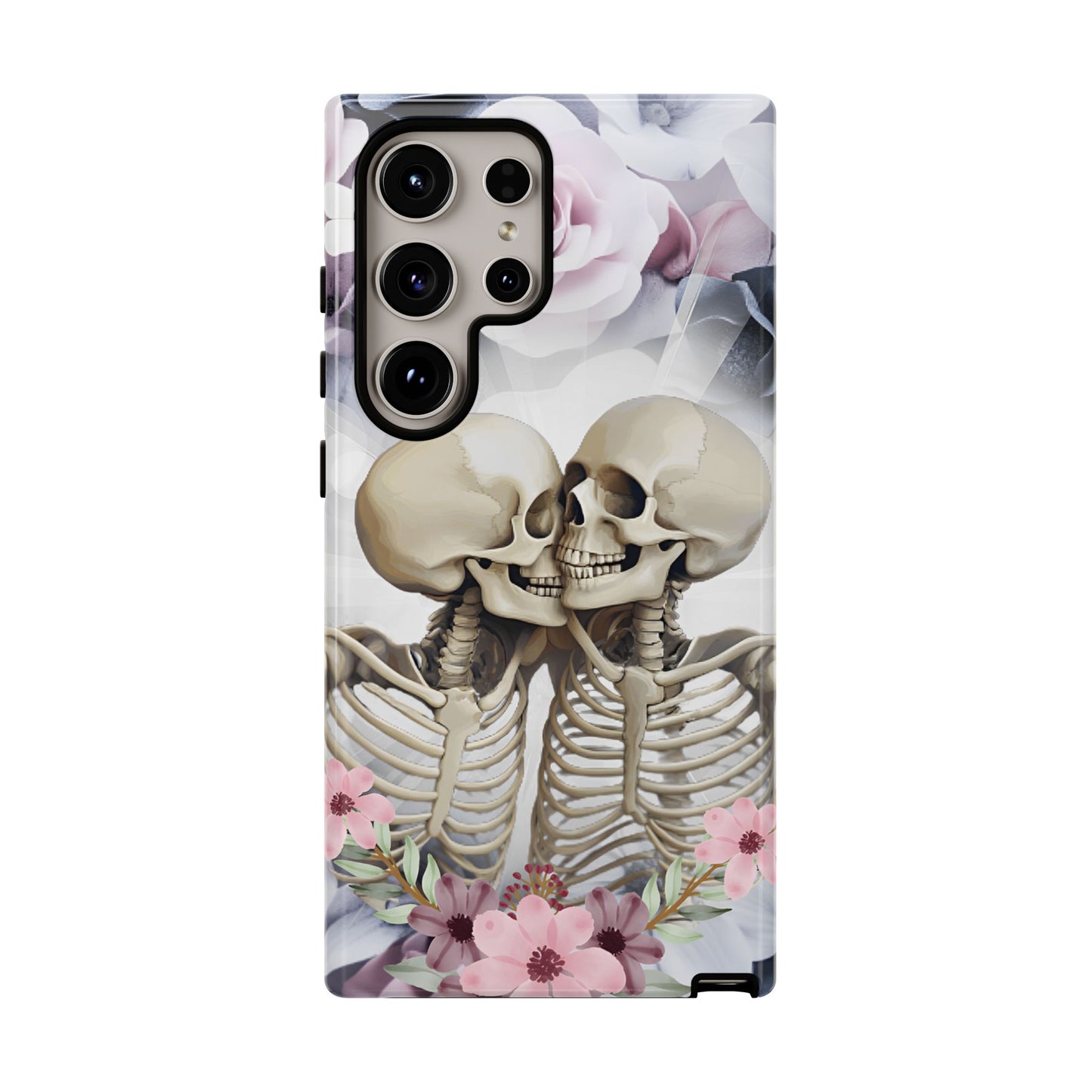 Skeleton Couple Phone Case - Floral Love Halloween Phone Cases for iPhone 16 15 14 13 12 11, Samsung Galaxy & Google Pixel