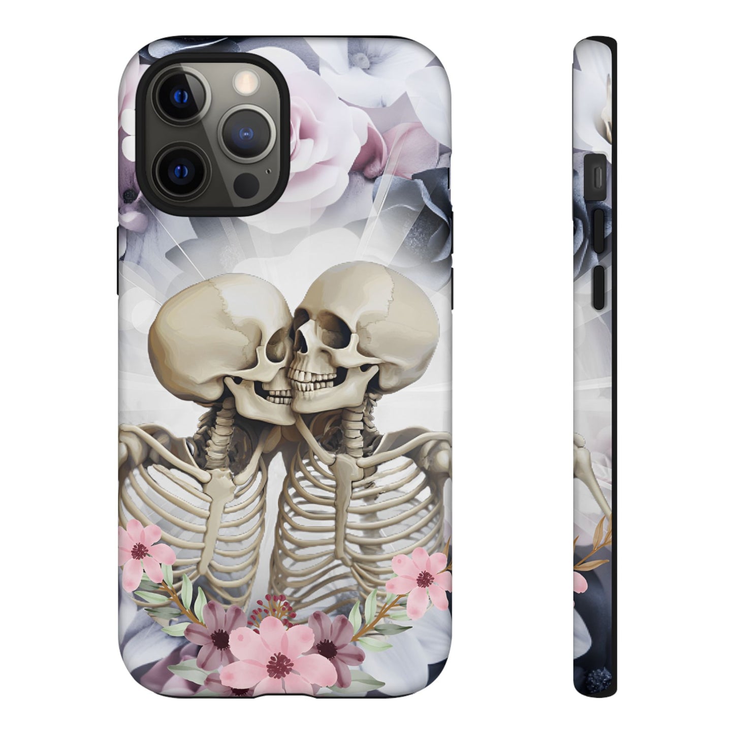 Skeleton Couple Phone Case - Floral Love Halloween Phone Cases for iPhone 16 15 14 13 12 11, Samsung Galaxy & Google Pixel