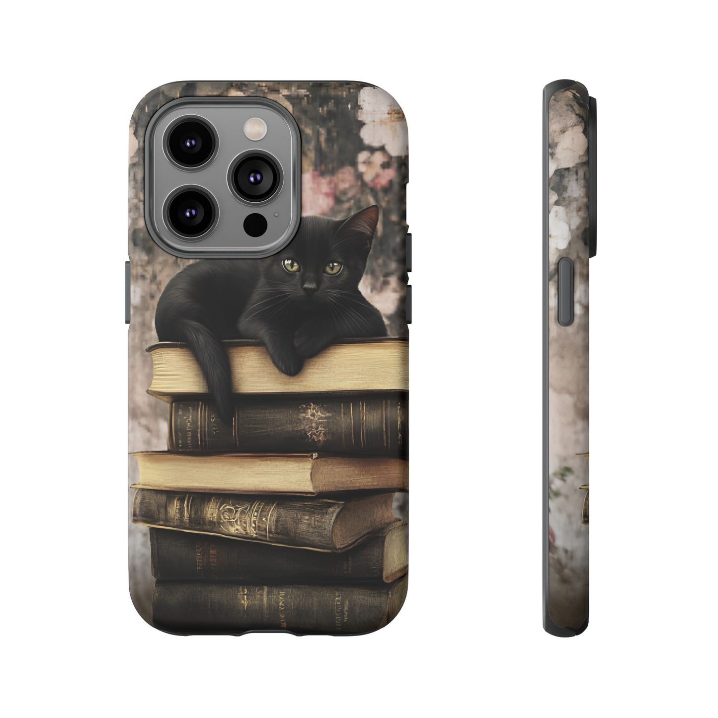 Black Cat and Books Phone Case - Vintage Dark Academia Library Phone Cases - iPhone 16 15 14 13 12 11, Samsung Galaxy & Google Pixel Phone Covers