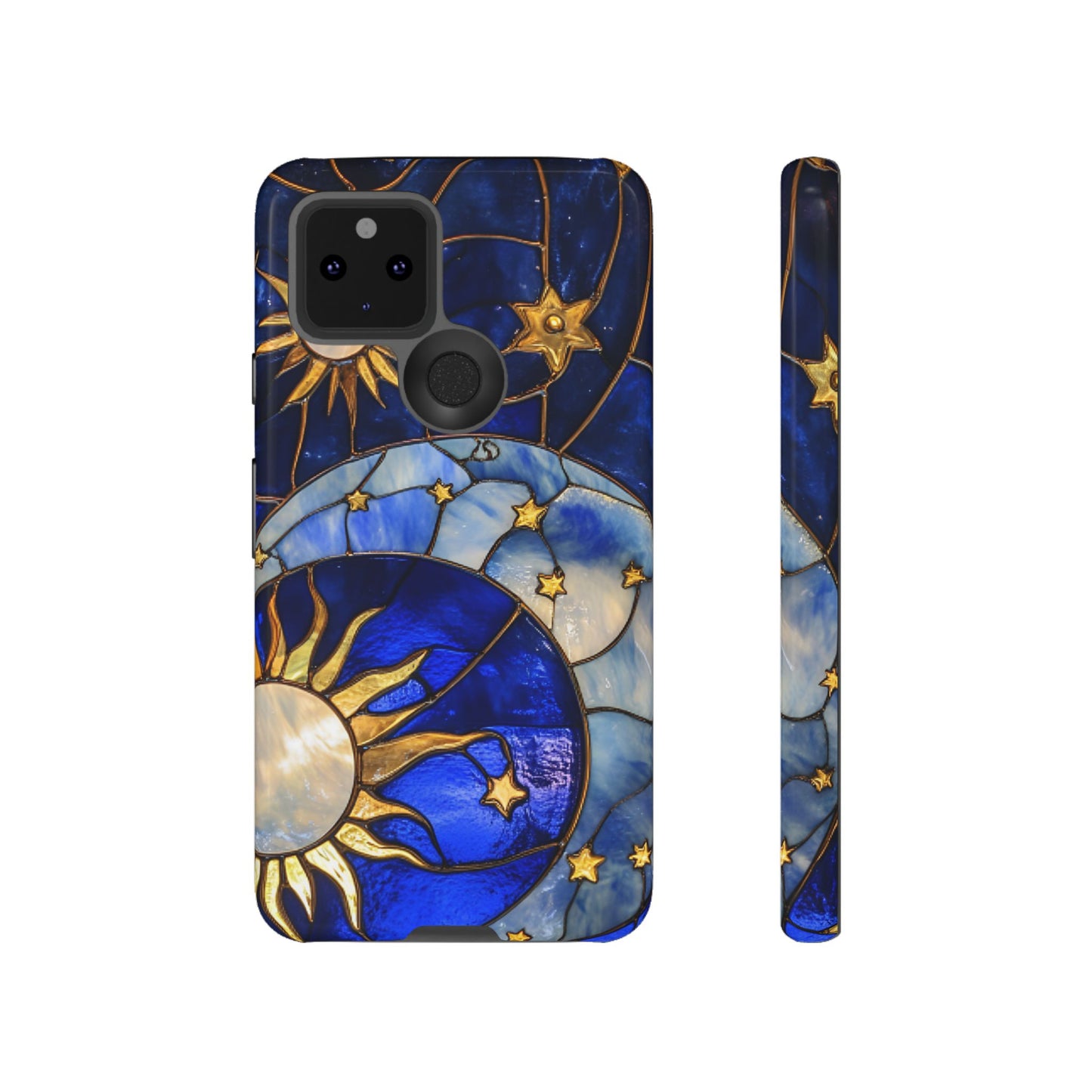 Moon and Sun Stained Glass Phone Case - iPhone 16 15 14 13 12 11, Samsung Galaxy & Google Pixel Phone Covers