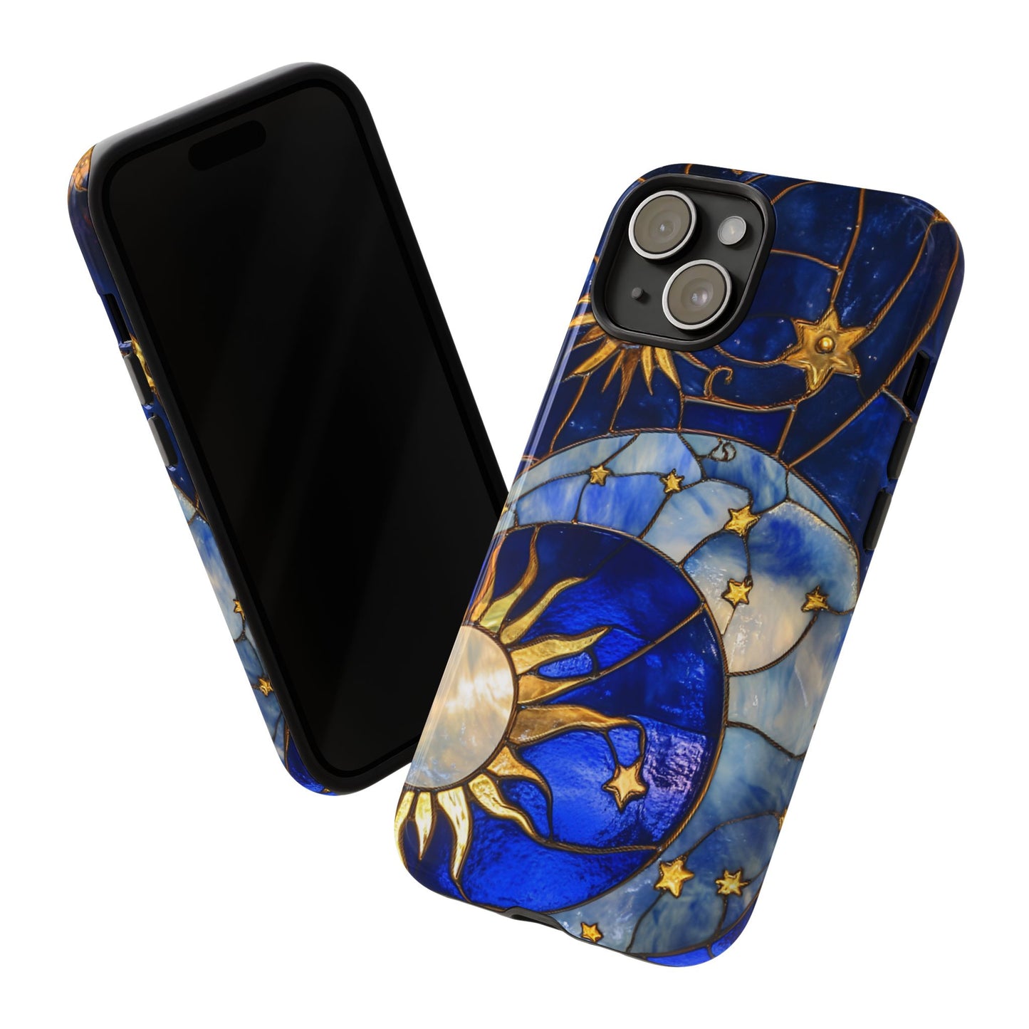 Moon and Sun Stained Glass Phone Case - iPhone 16 15 14 13 12 11, Samsung Galaxy & Google Pixel Phone Covers