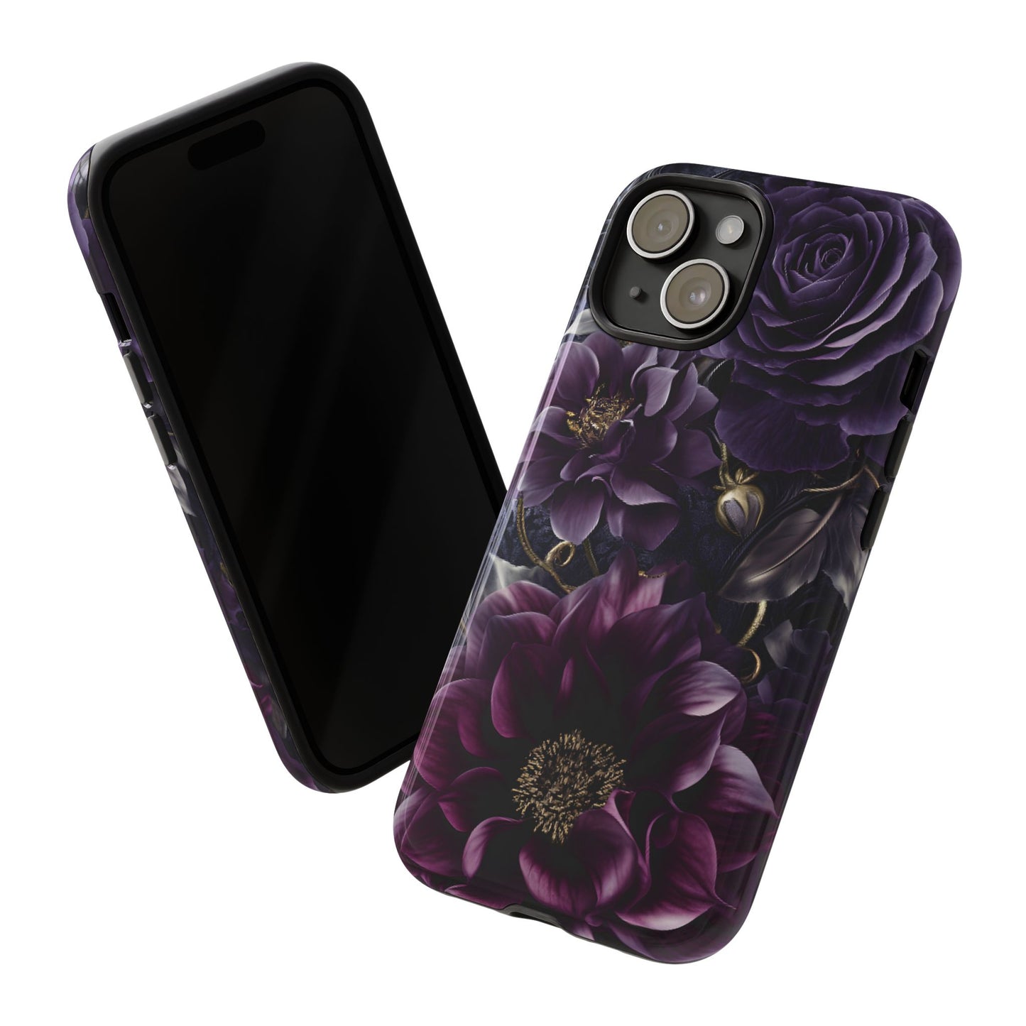 Gothic Dark Floral Phone Case - Aesthetic Purple and Gold Flowers - iPhone 16 15 14 13 12 11, Samsung Galaxy & Google Pixel Phone Covers