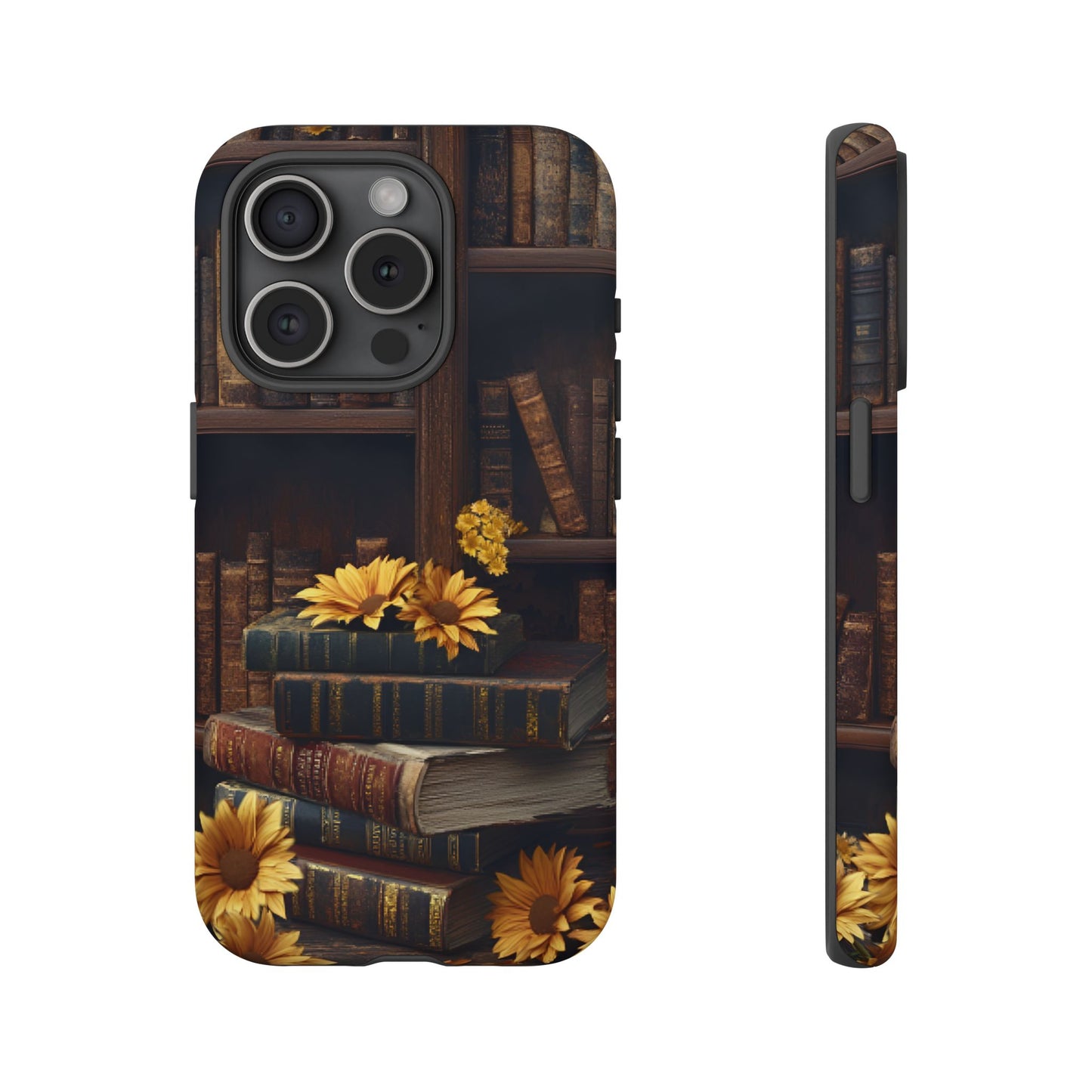 Vintage Books and Sunflowers Phone Case - Dark Academia Library Phone Cases - iPhone 16 15 14 13 12 11, Samsung Galaxy & Google Pixel Phone Covers