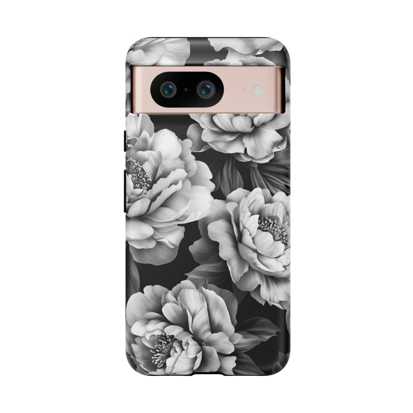 Black and White Peony Flower Phone Case - Aesthetic Dark Floral Phone Cases for iPhone 16 15 14 13 12 11, Samsung Galaxy & Google Pixel