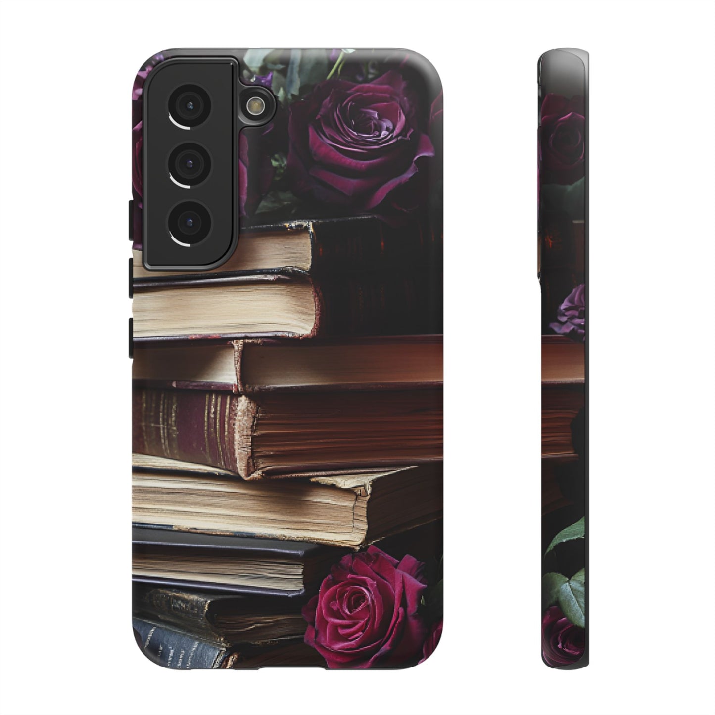 Books and Roses Phone Case - Bookish Dark Academia Phone Cover for iPhone 16 15 14 13 12 11, Samsung Galaxy & Google Pixel