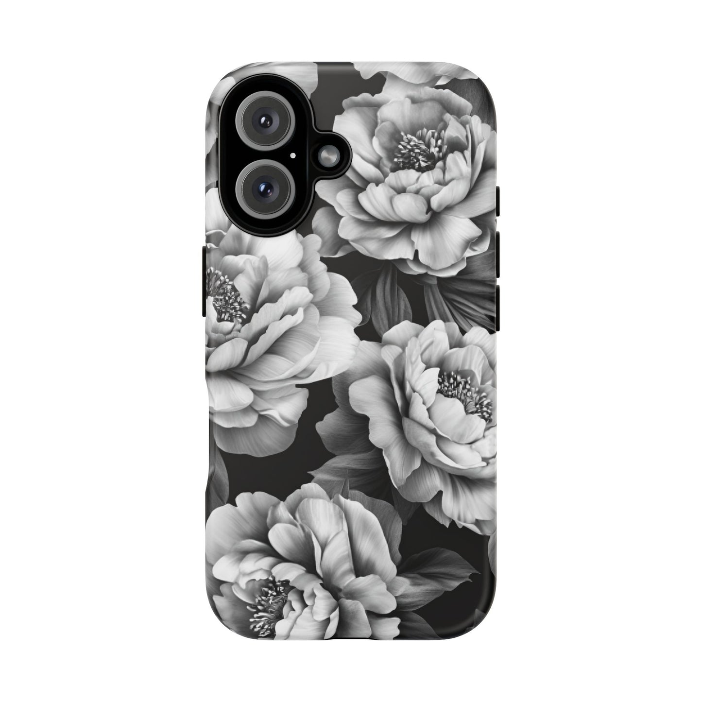 Black and White Peony Flower Phone Case - Aesthetic Dark Floral Phone Cases for iPhone 16 15 14 13 12 11, Samsung Galaxy & Google Pixel